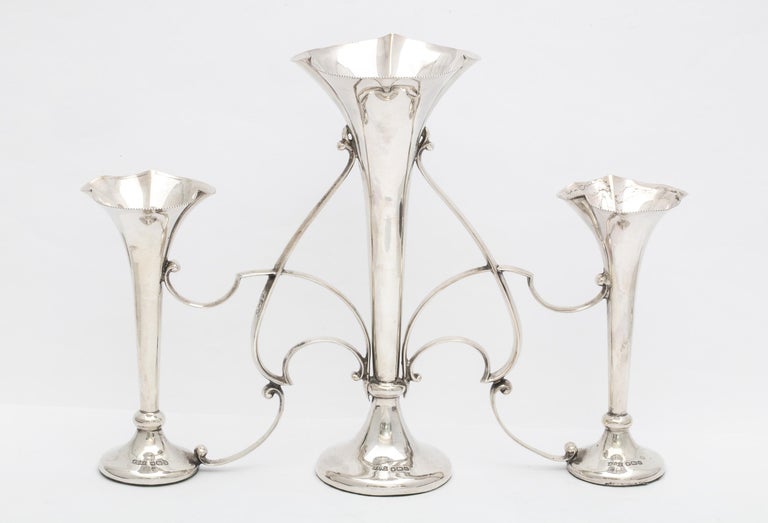 Art Nouveau Sterling Silver Three-Vase Epergne/Centerpiece-James Dixon ...