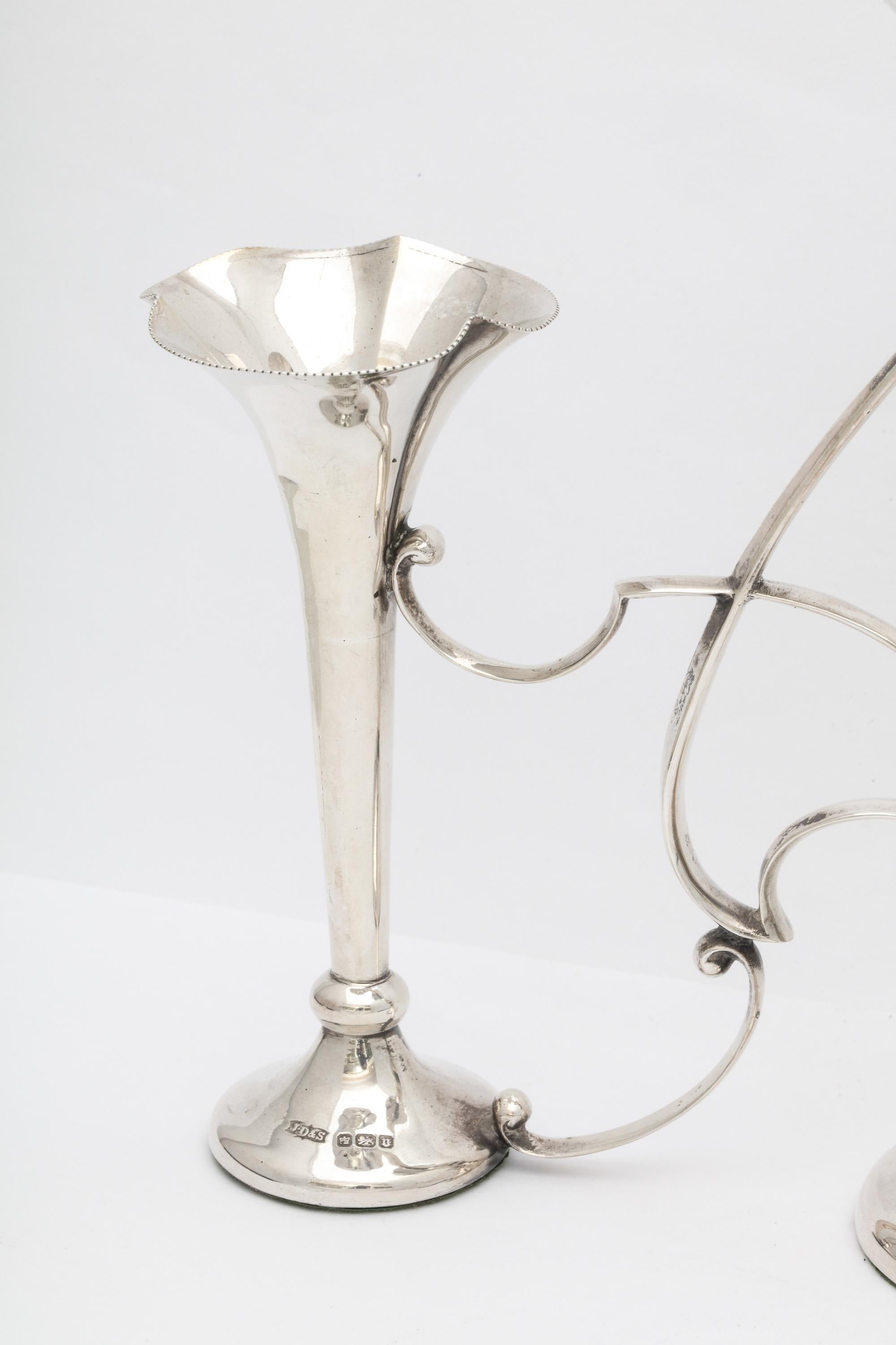 English Art Nouveau Sterling Silver Three-Vase Epergne/Centerpiece-James Dixon and Sons
