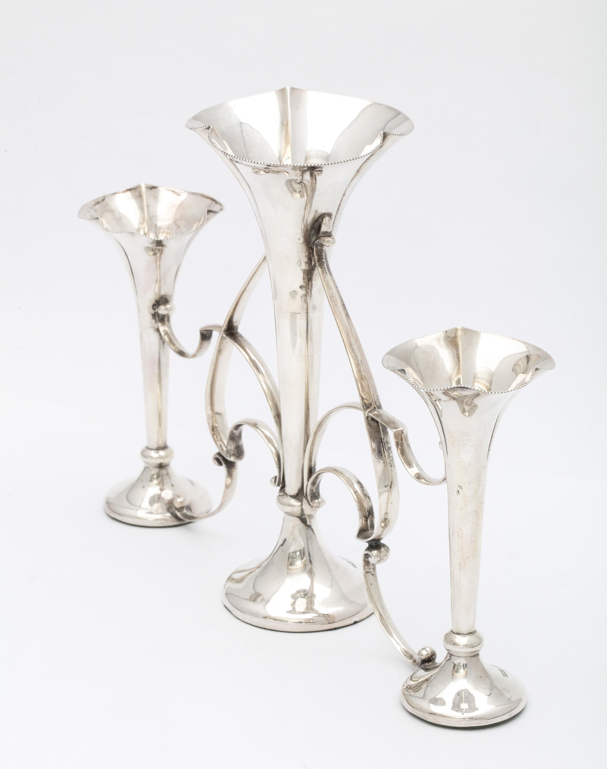 Early 20th Century Art Nouveau Sterling Silver Three-Vase Epergne/Centerpiece-James Dixon and Sons