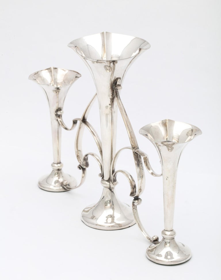 Art Nouveau Sterling Silver Three-Vase Epergne/Centerpiece-James Dixon ...