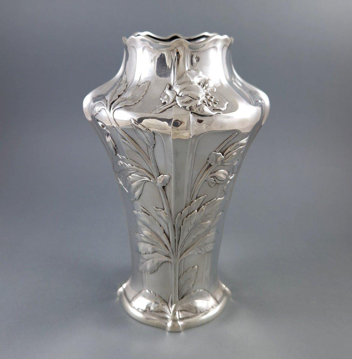 French Art Nouveau Sterling Silver Vase For Sale