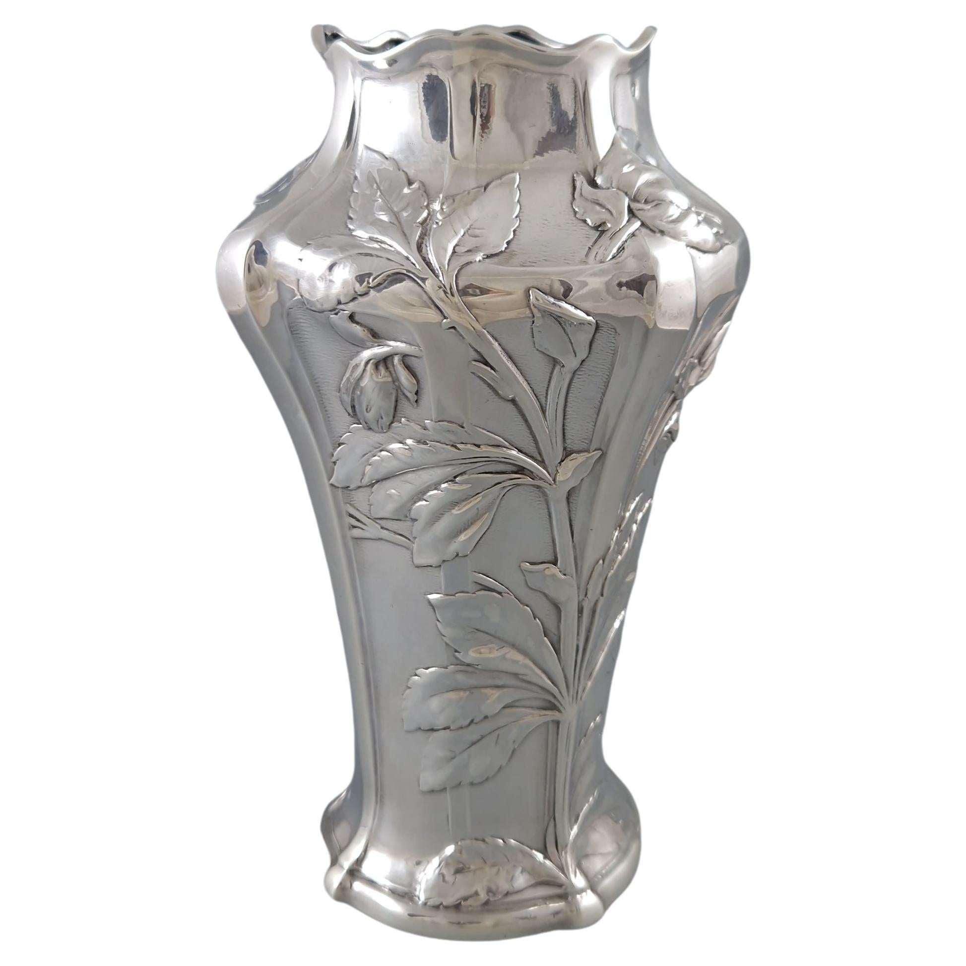 Art Nouveau Sterling Silver Vase For Sale