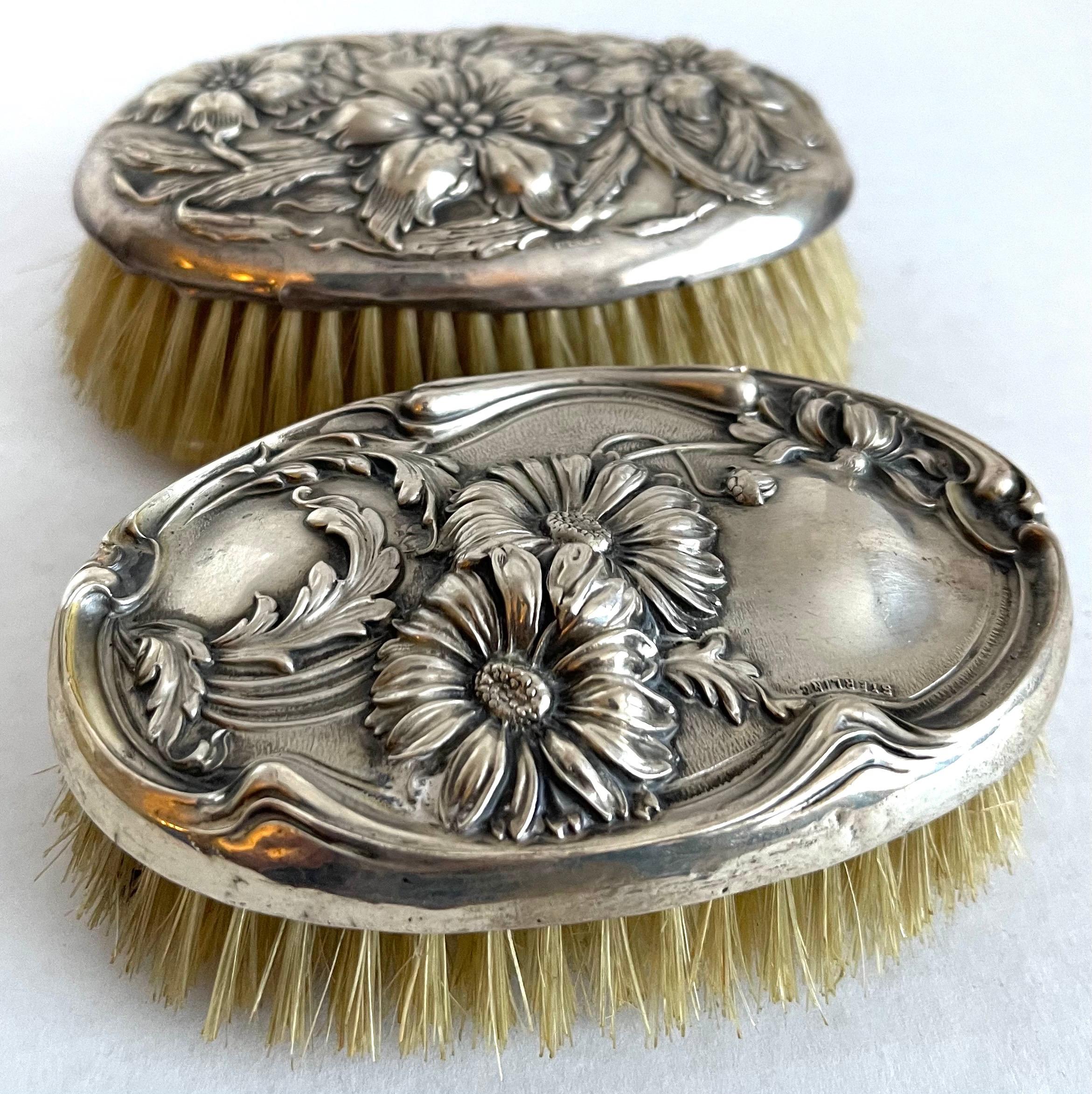 Art Nouveau Sterling Vanity Brushes, Set of 6 3