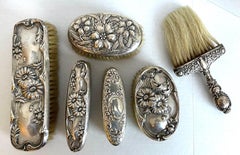 Art Nouveau Sterling Vanity Brushes, Set of 6