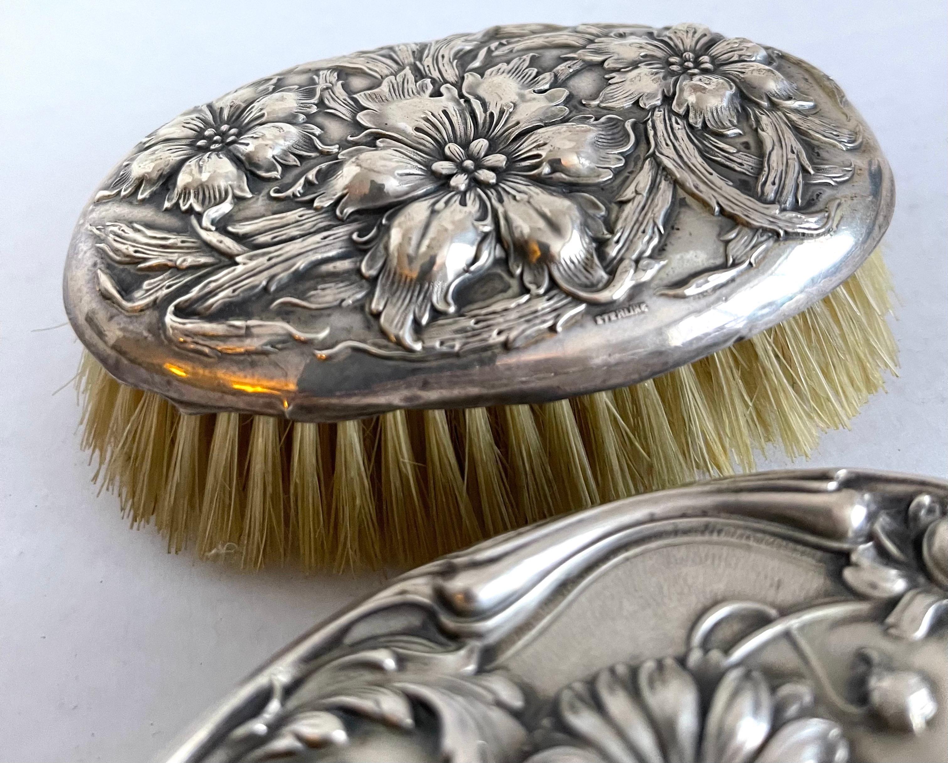 Art Nouveau Sterling Vanity Brushes, Set of 6 1