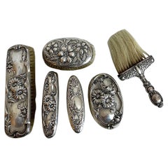 Art Nouveau Sterling Vanity Brushes, Set of 6