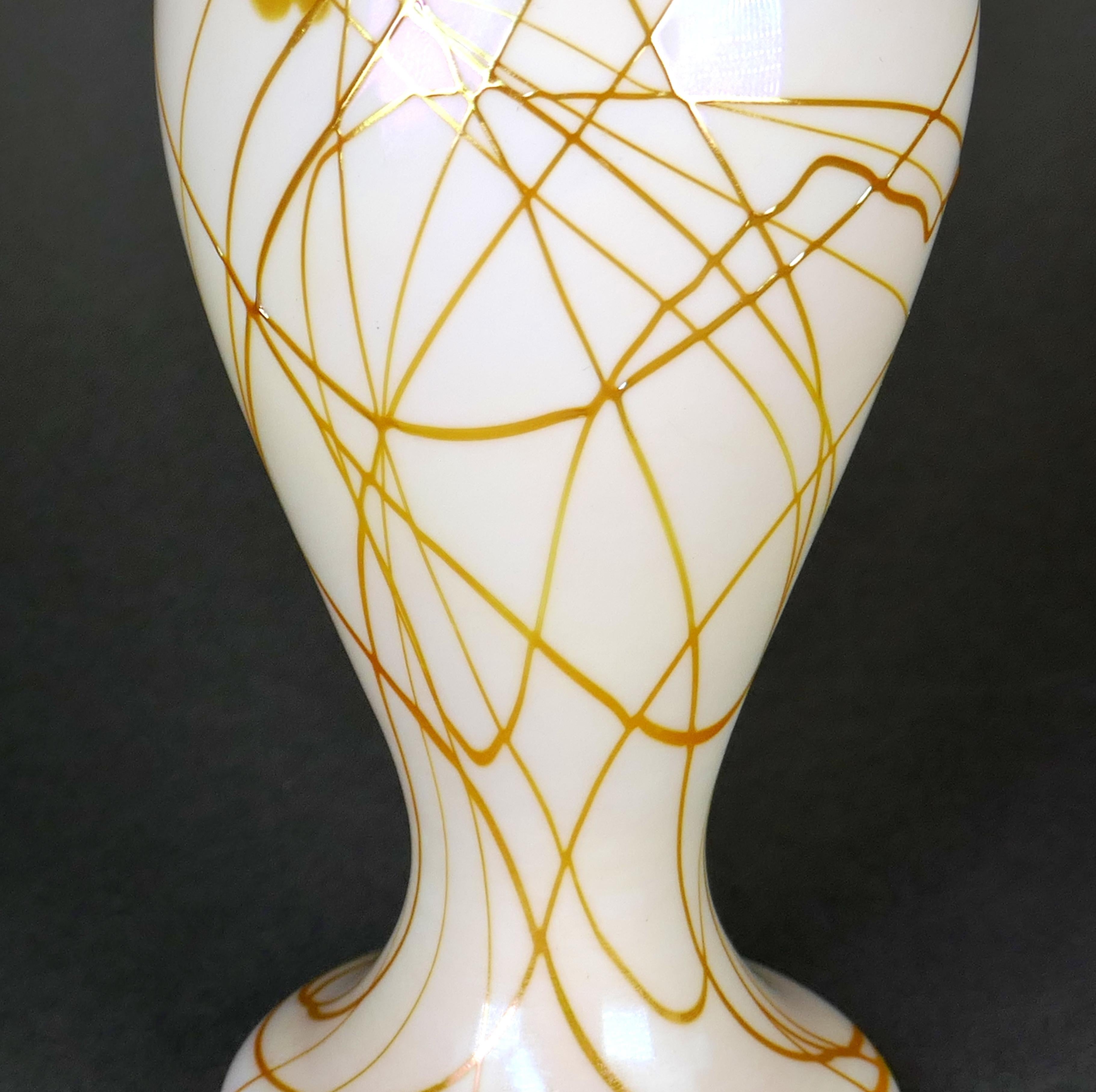 Enameled Art Nouveau Steuben Gold Aurene Heart & Vine Glass Vase