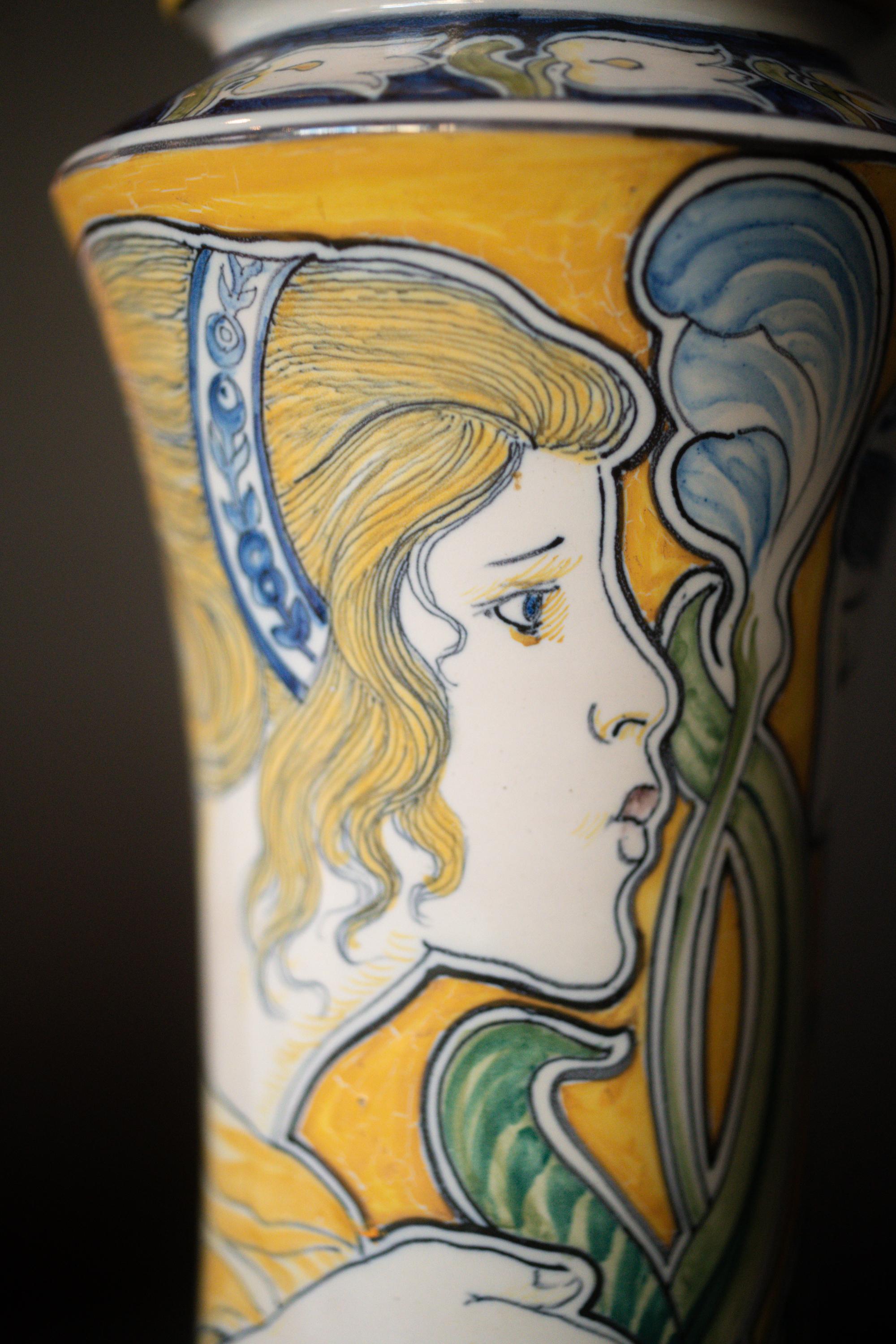French Art Nouveau Stile Liberty Portrait Vase by Galileo Chini For Sale