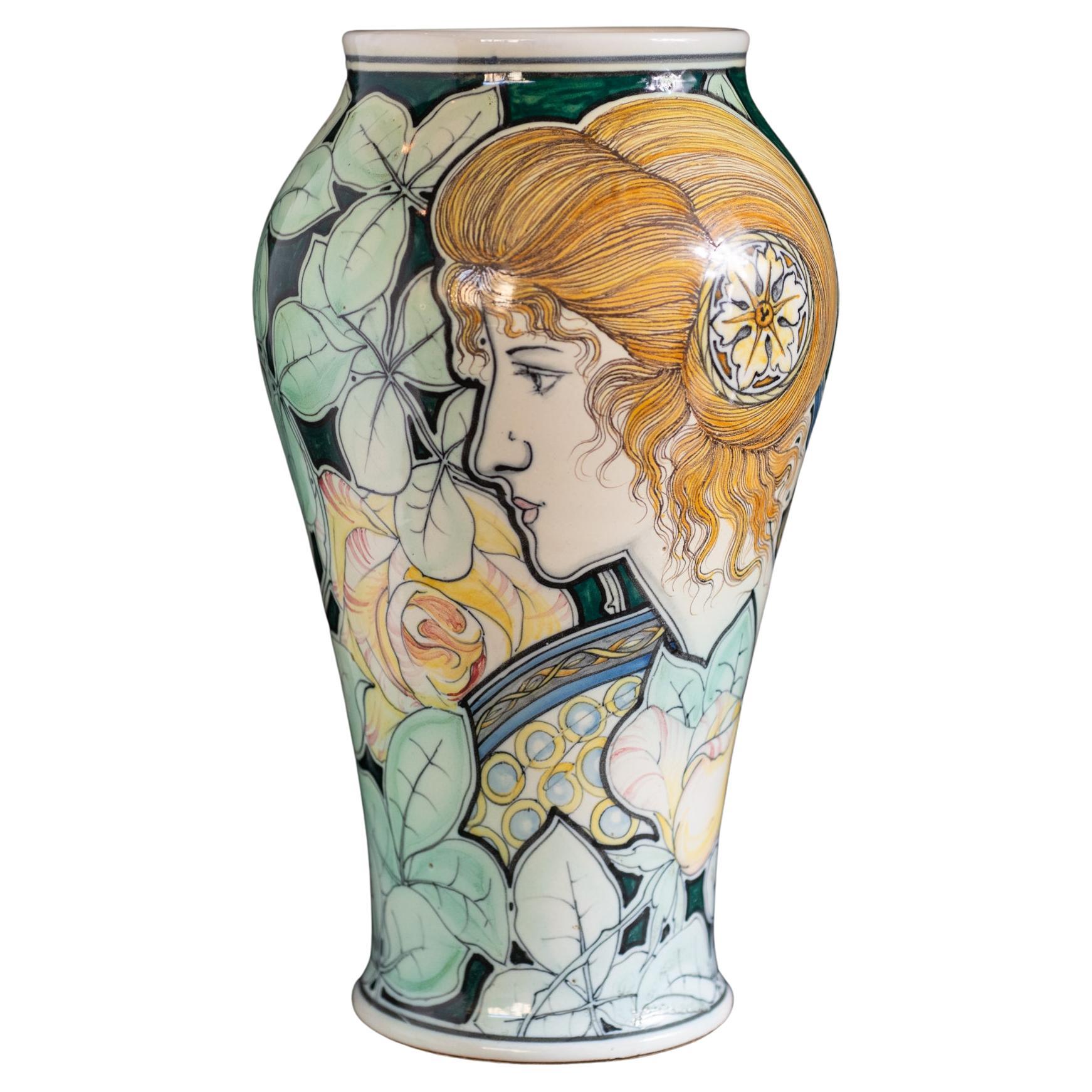 Art Nouveau Stile Liberty Portrait Vase by Galileo Chini