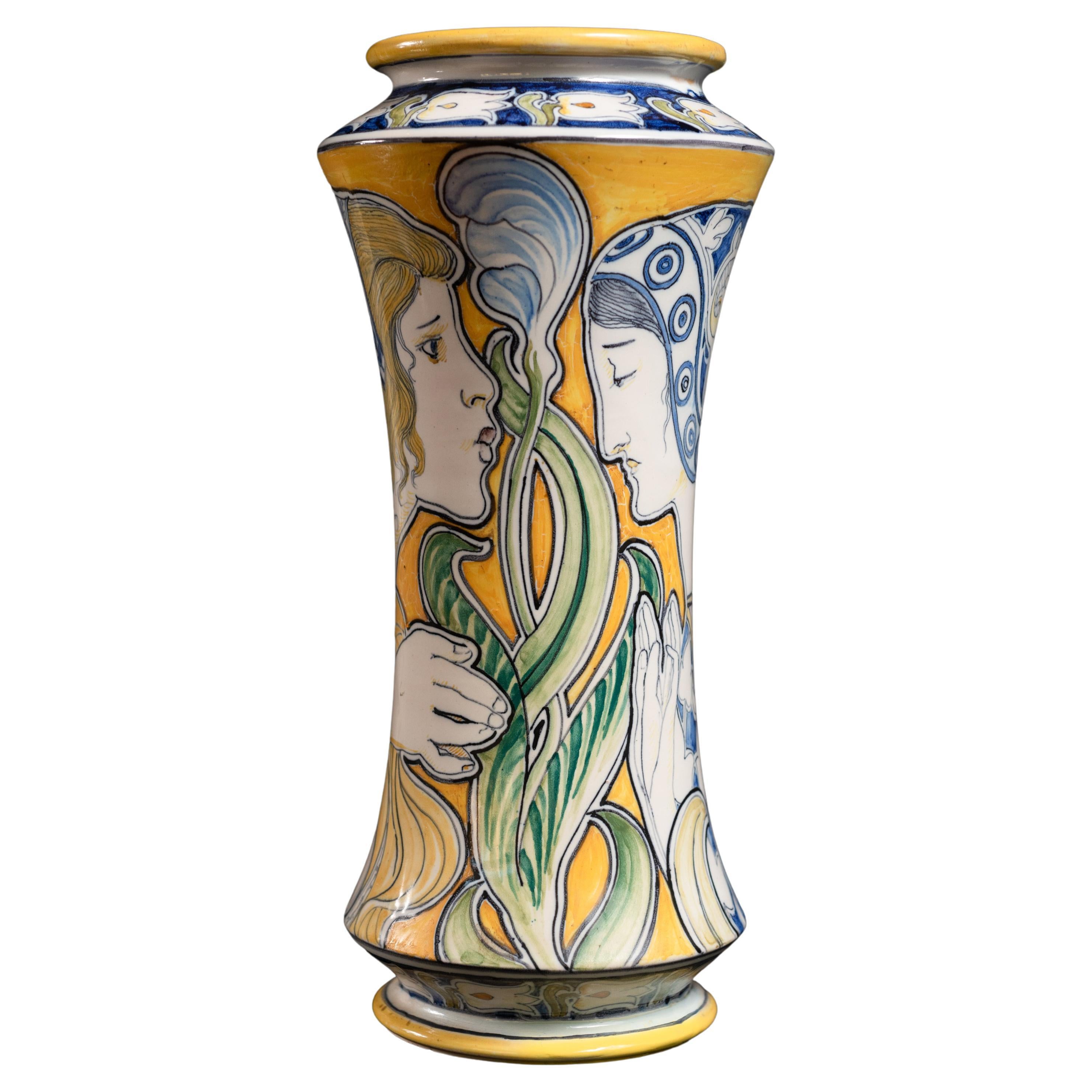 Art Nouveau Stile Liberty Portrait Vase by Galileo Chini For Sale