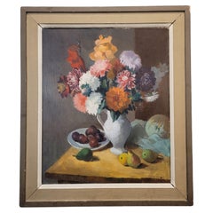 Art Nouveau Still Life Flowers and Fruit, Oil on Canvas , Pierre Wagner France