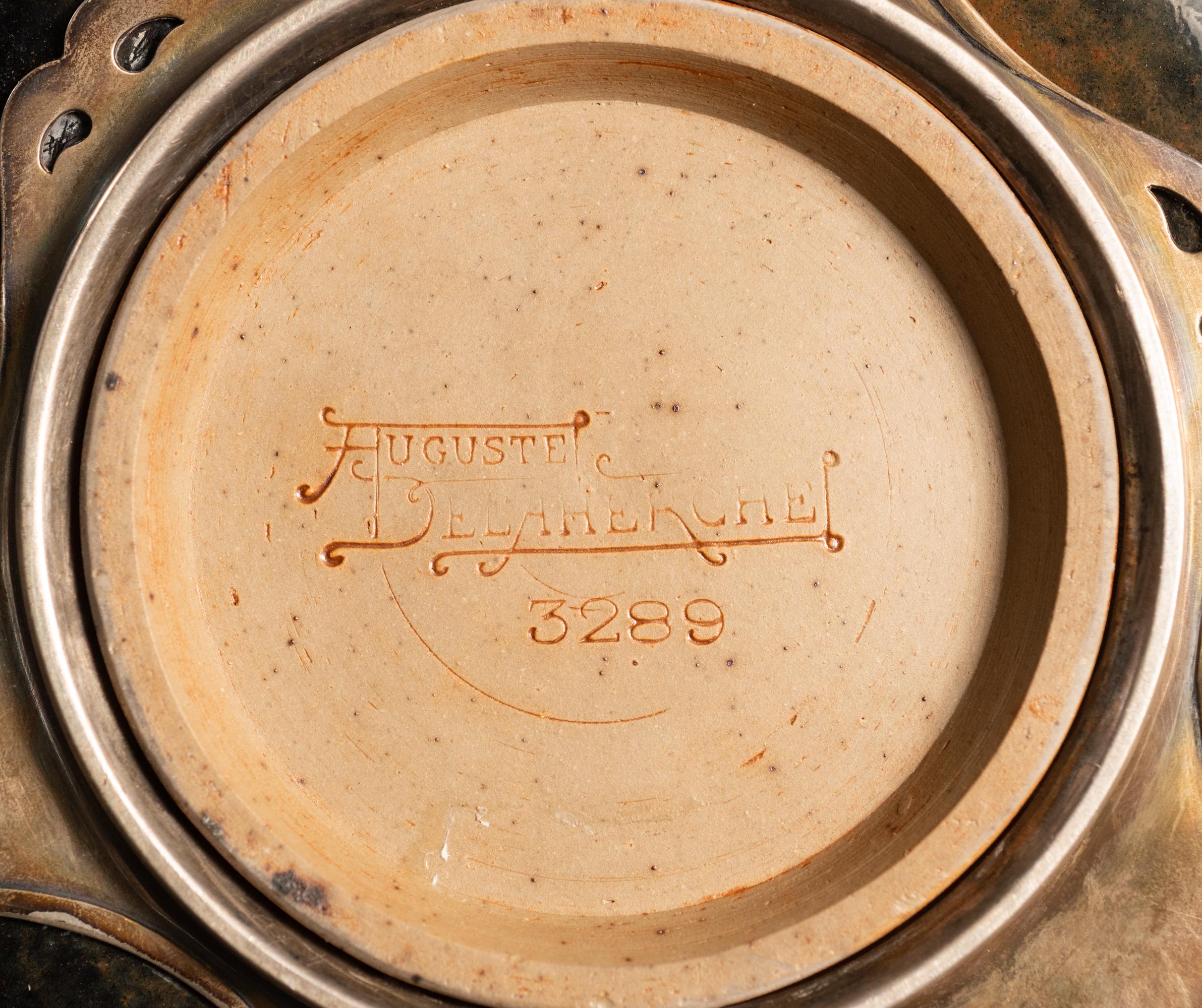 Art Nouveau Stoneware Copper Drip Bowl in Silver Mount by Auguste Delaherche For Sale 6