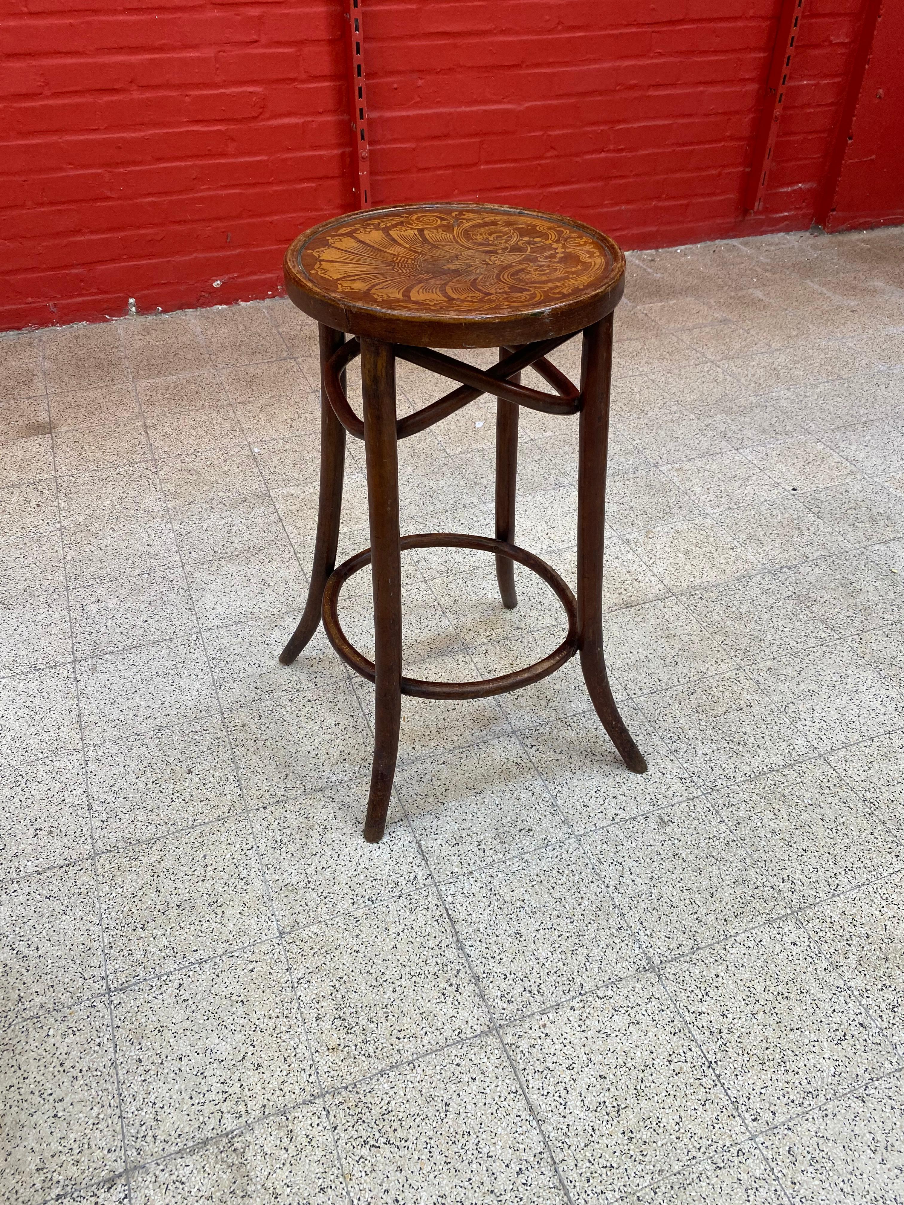 Beech Art Nouveau Stool in the Style of Thonet, circa 1930 For Sale