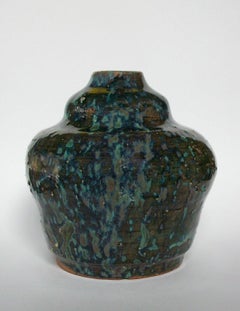 Art Nouveau Studio Pottery Vase, Terracotta with Splash Glaze, 20th Century