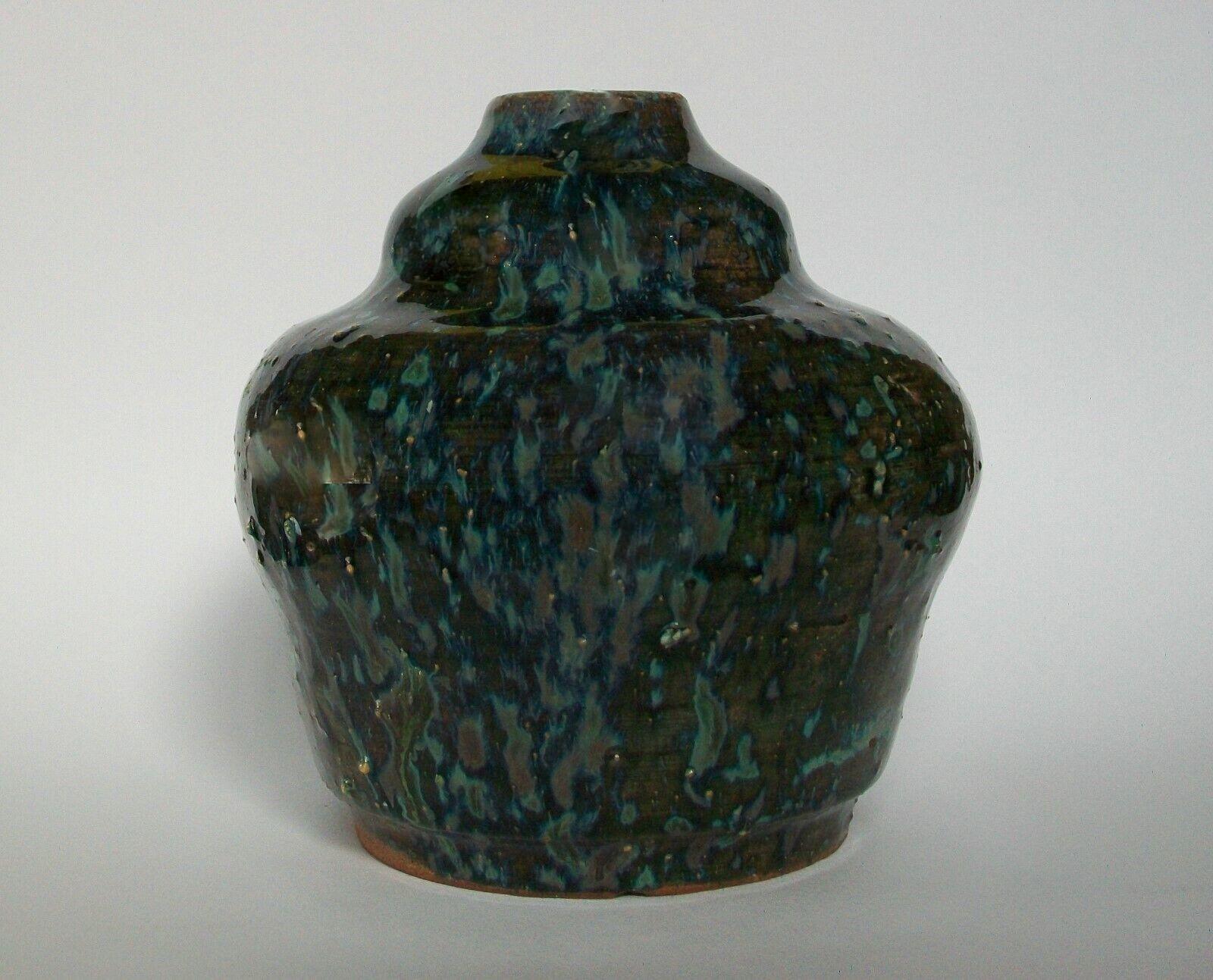 Unknown Art Nouveau Studio Pottery Vase, Terracotta with Splash Glaze, 20th Century For Sale