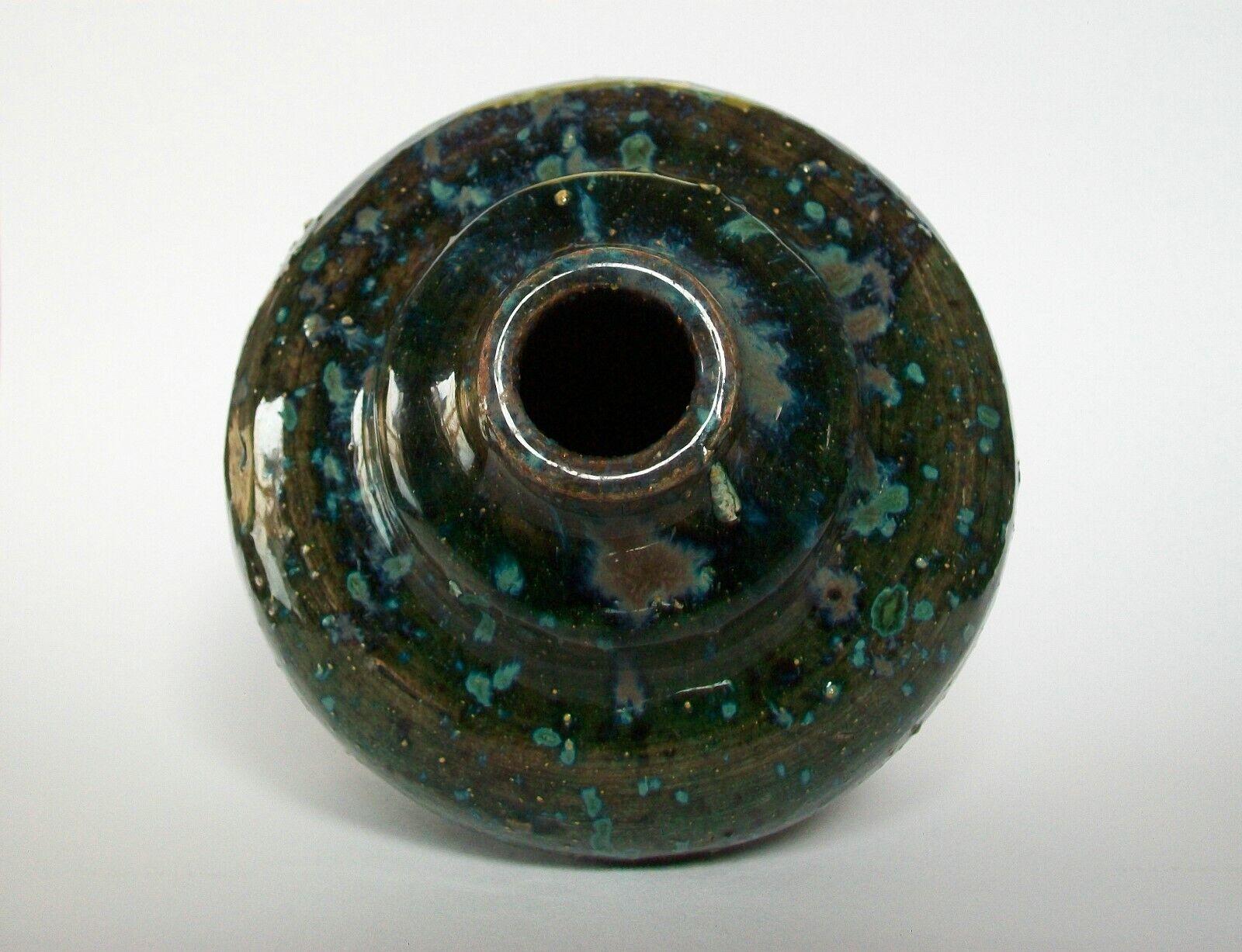 Hand-Crafted Art Nouveau Studio Pottery Vase, Terracotta with Splash Glaze, 20th Century For Sale