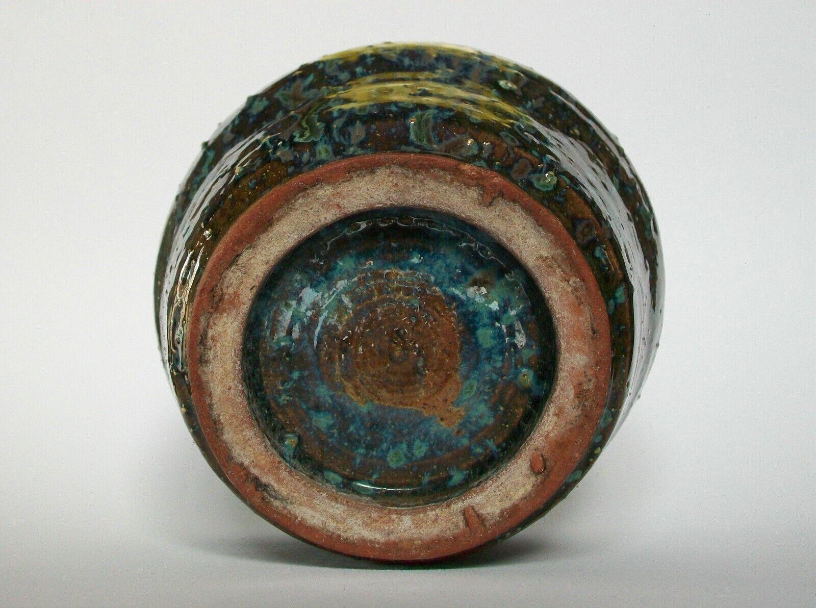 Art Nouveau Studio Pottery Vase, Terracotta with Splash Glaze, 20th Century In Good Condition For Sale In Chatham, ON