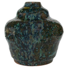 Antique Art Nouveau Studio Pottery Vase, Terracotta with Splash Glaze, 20th Century