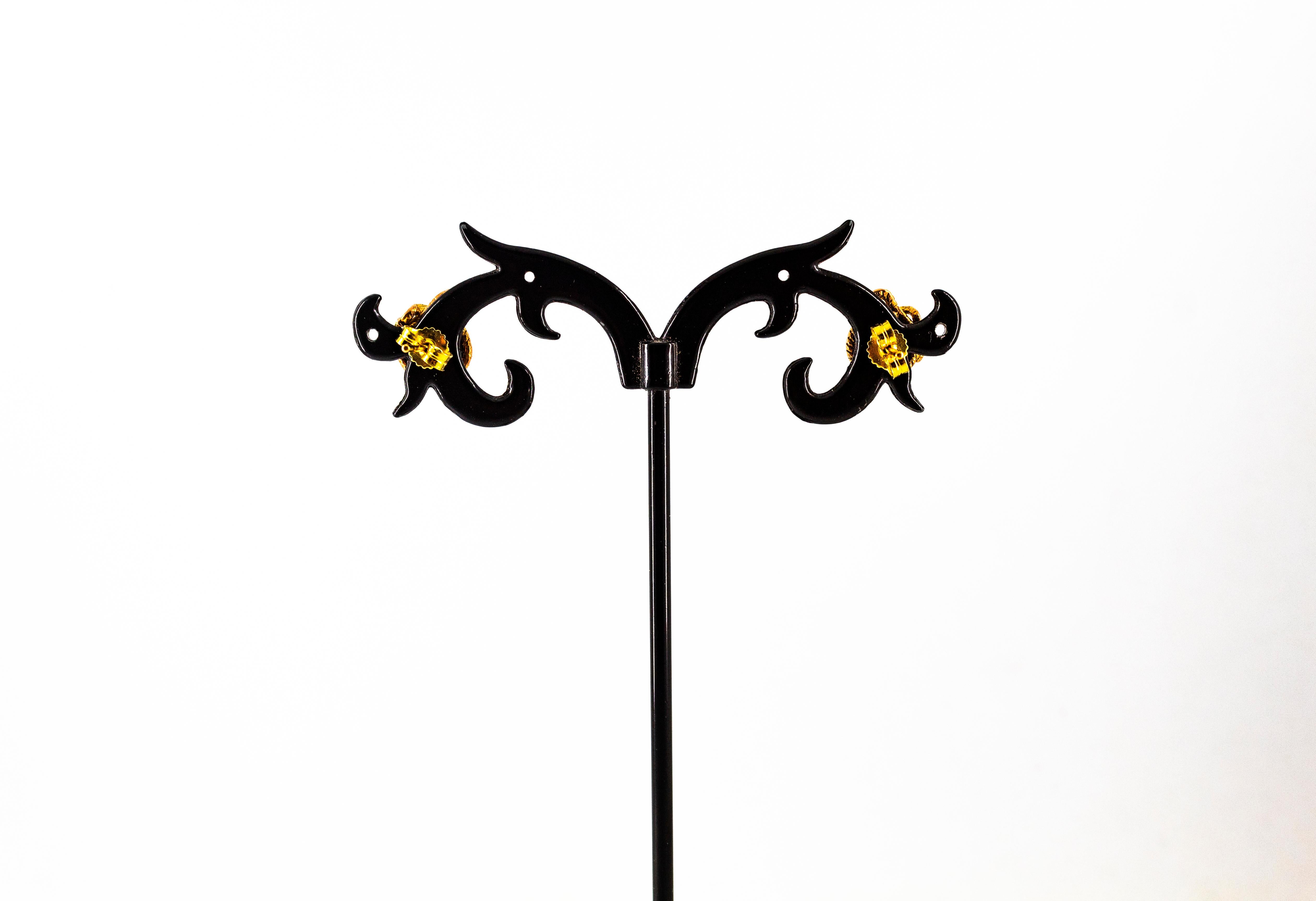 Art Nouveau Style 0.08 Carat Ruby Onyx Yellow Gold Stud Dangle 