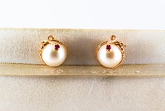 Art Nouveau Style 0.12 Carat Ruby Mabe Pearl Yellow Gold Dangle "Snake" Earrings