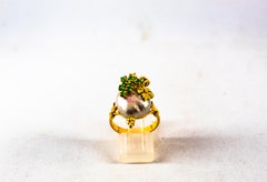Art Nouveau Style 0.20 Carat Emerald Pearl Yellow Gold Cocktail Ring