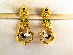 Gelbgold-Ohrringe im Jugendstil mit 0,65 Karat weißen Diamanten, Smaragd und Emaille