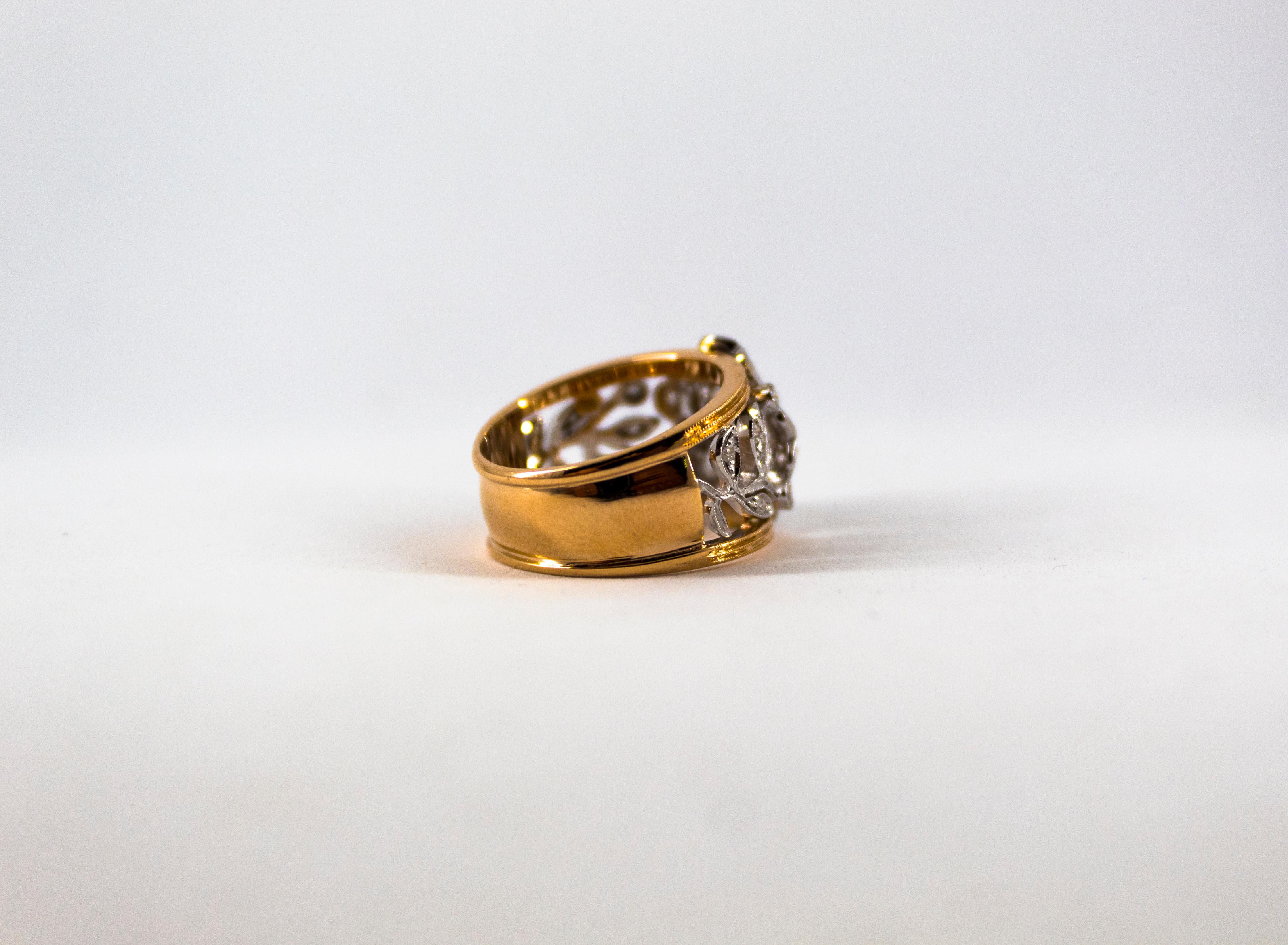 Bague Flowerer de style Art nouveau en or jaune avec diamants blancs de 0,70 carat en vente 5