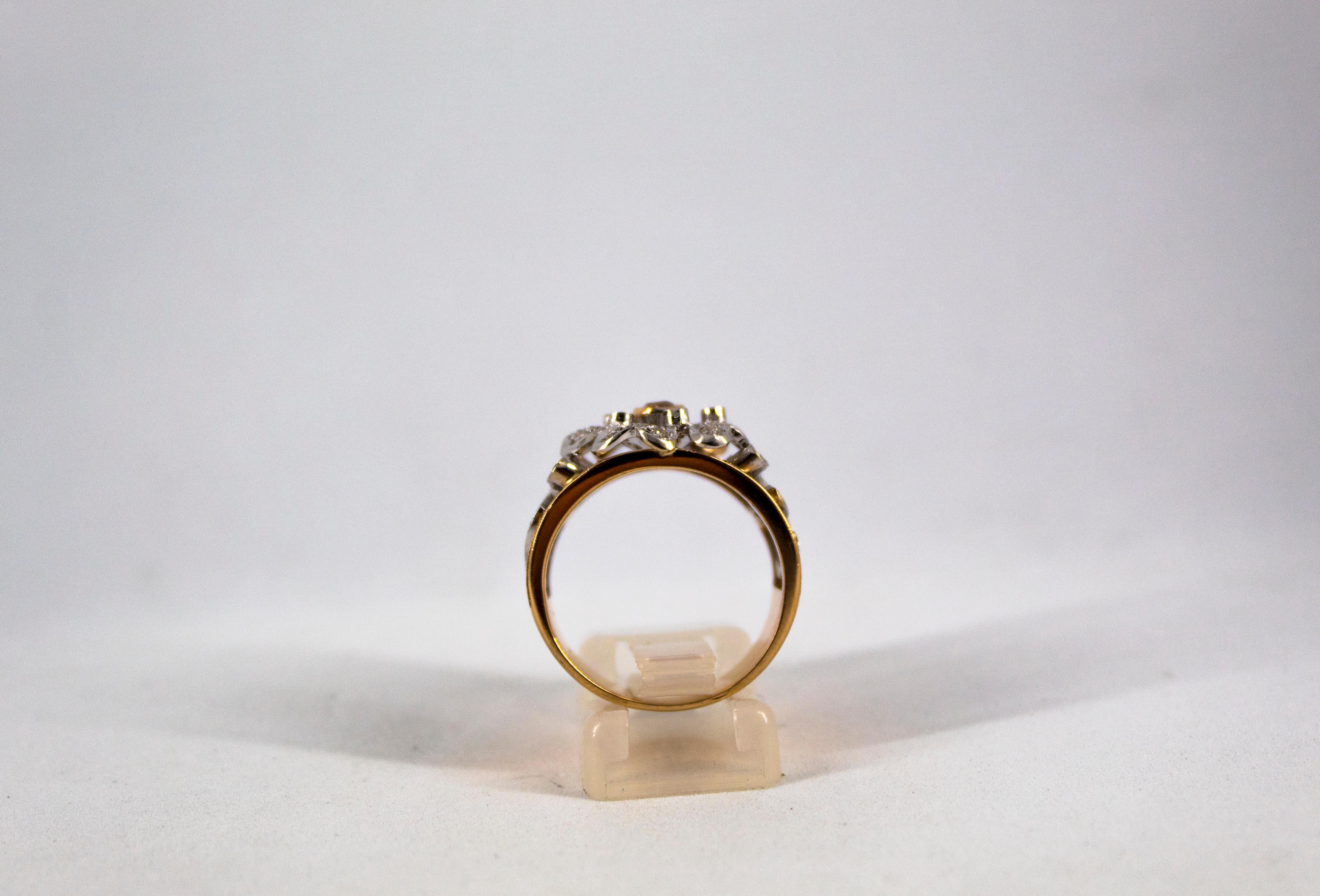 Women's or Men's Art Nouveau Style 0.70 Carat White Diamond Yellow Gold Fashion 