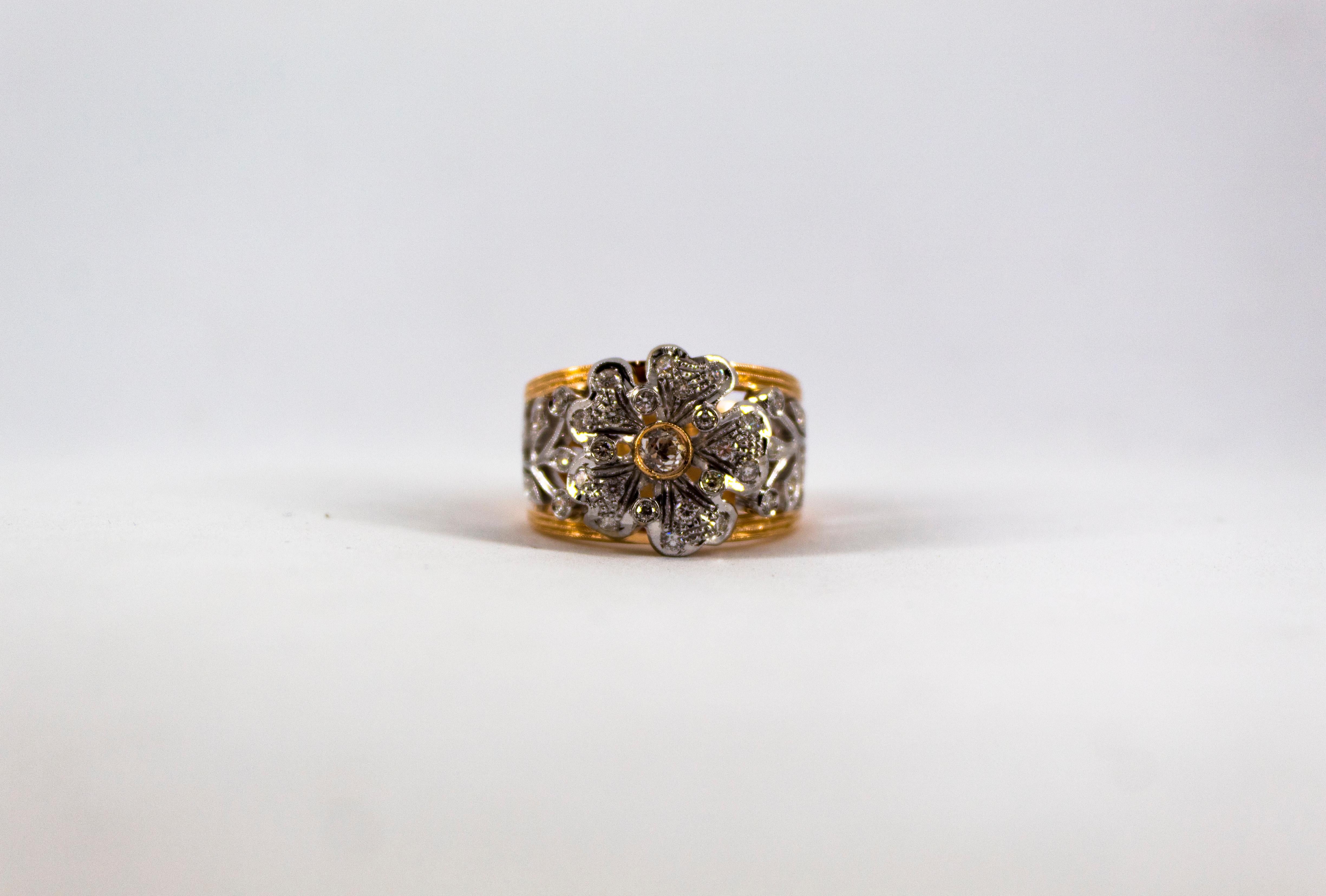 Art Nouveau Style 0.70 Carat White Diamond Yellow Gold Fashion 