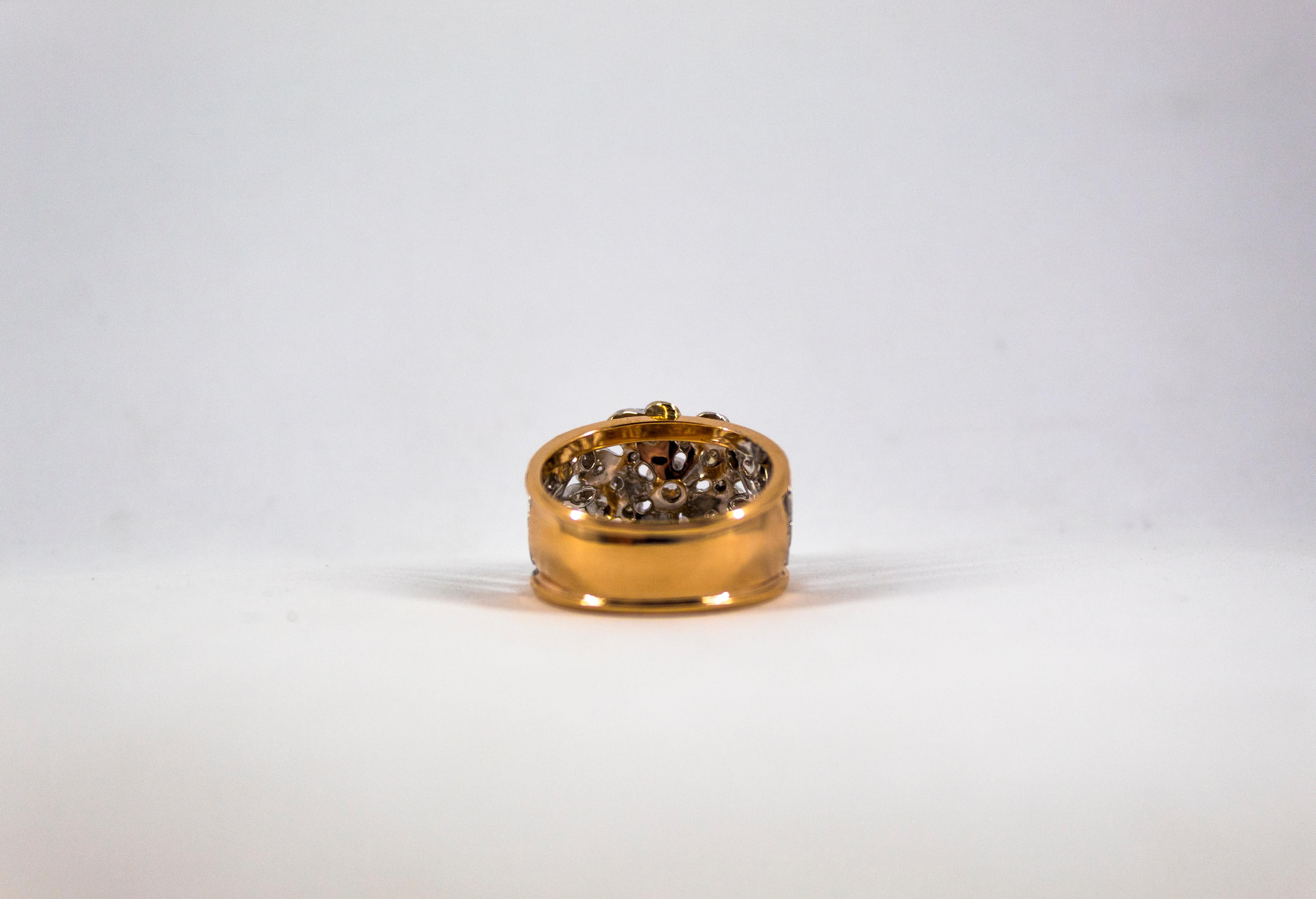 Art Nouveau Style 0.70 Carat White Diamond Yellow Gold Fashion 
