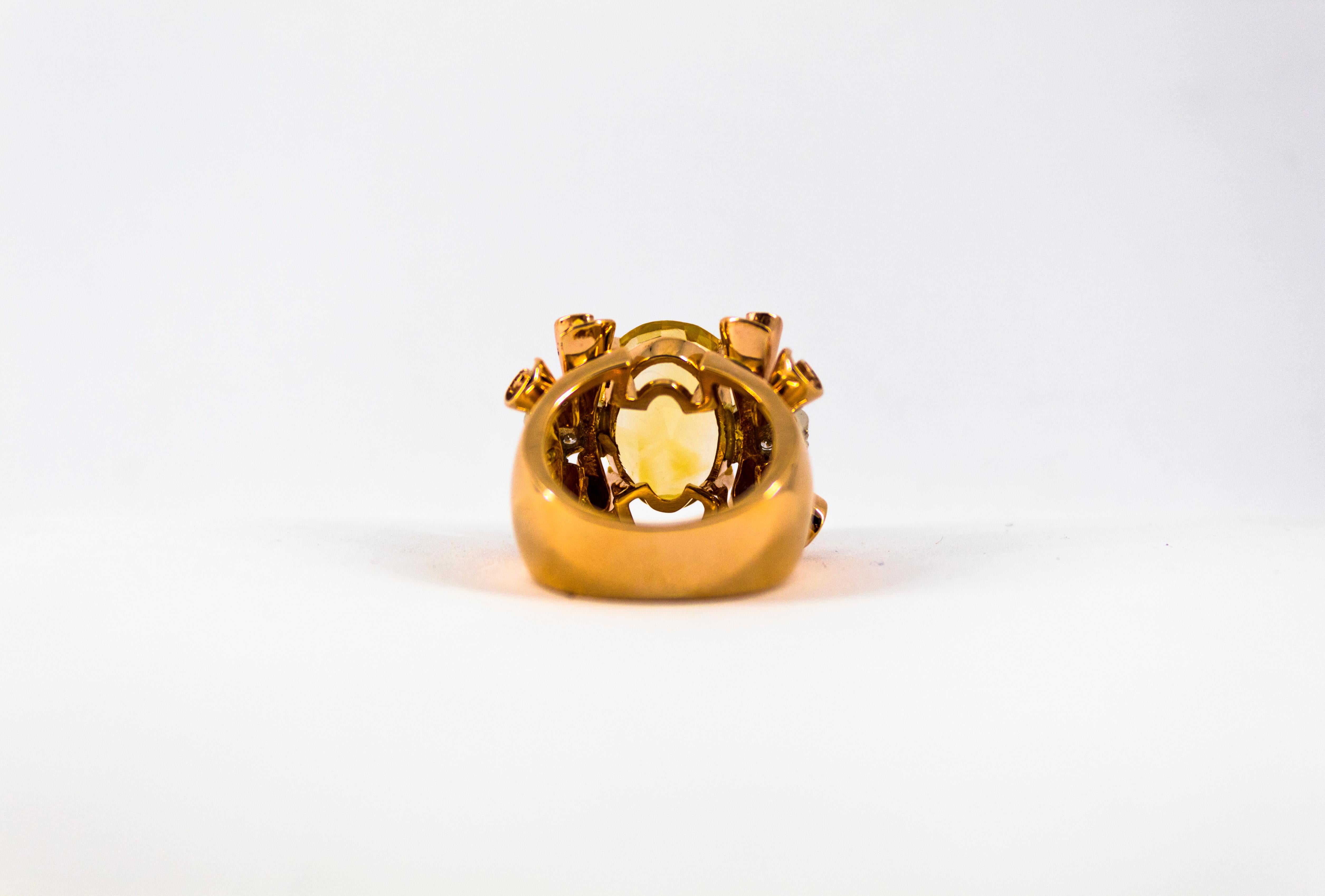 Art Nouveau Style 12.30 Carat White Diamond Citrine Yellow Gold Cocktail Ring For Sale 9