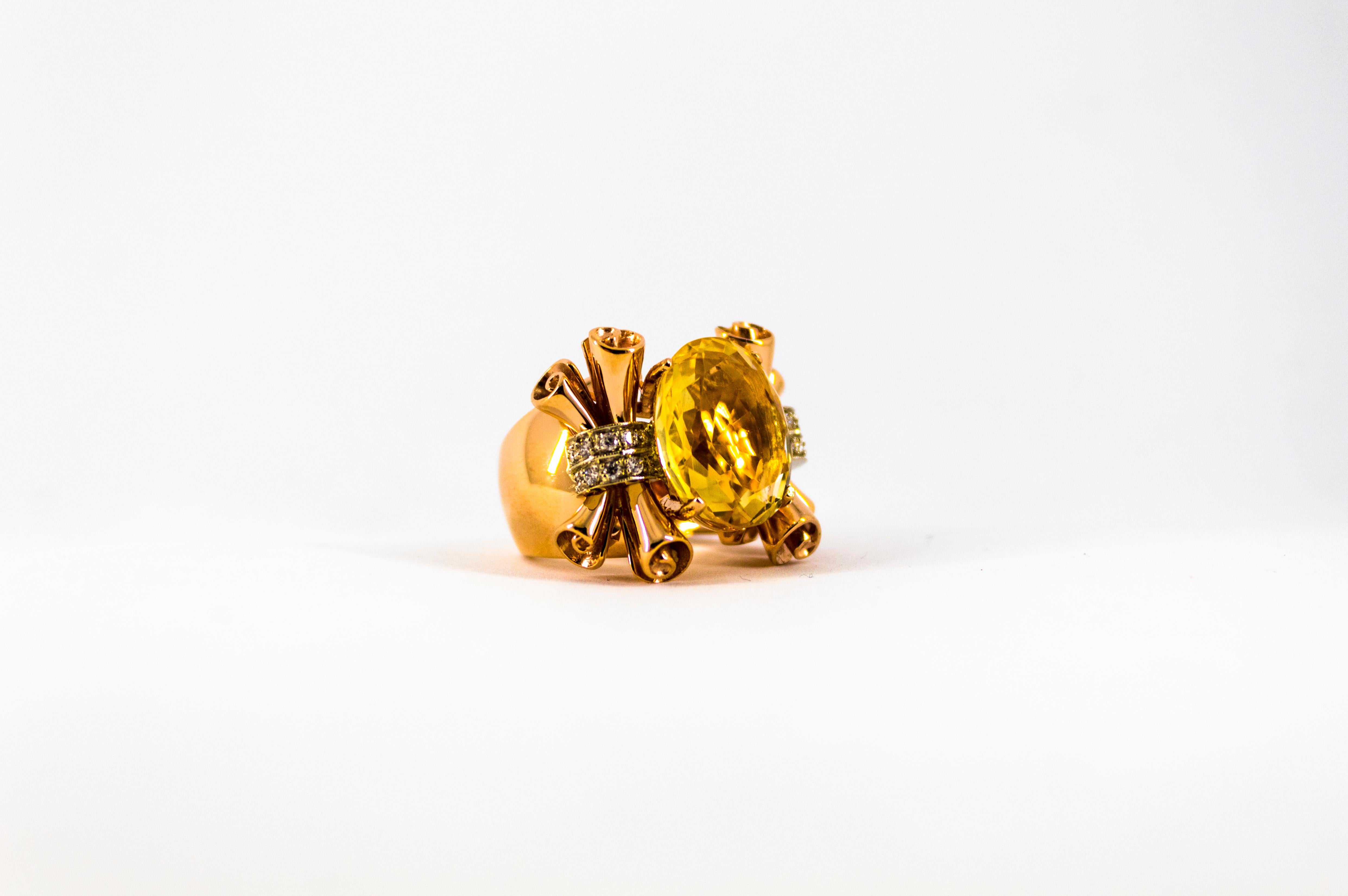 Art Nouveau Style 12.30 Carat White Diamond Citrine Yellow Gold Cocktail Ring For Sale 11