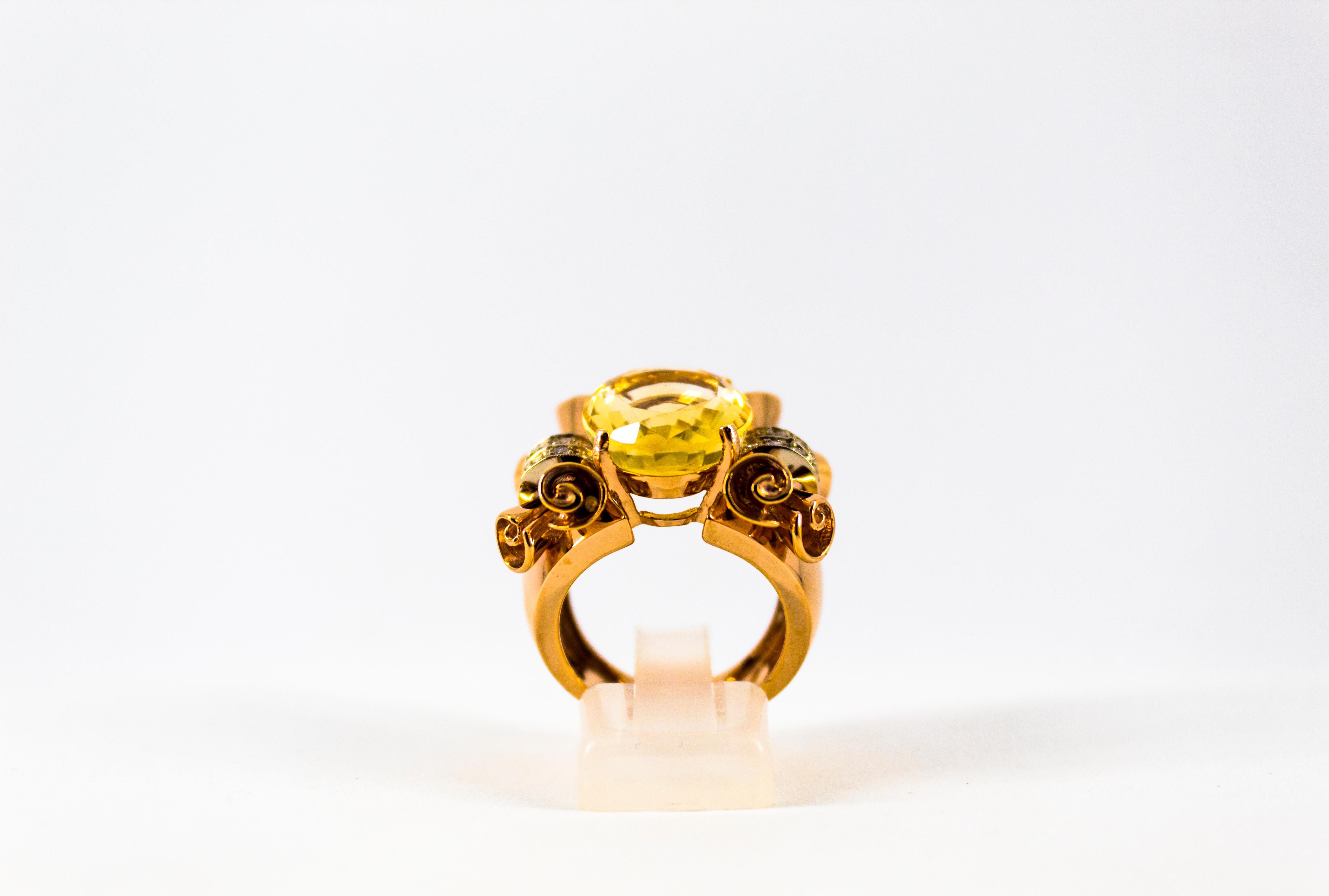 Brilliant Cut Art Nouveau Style 12.30 Carat White Diamond Citrine Yellow Gold Cocktail Ring For Sale