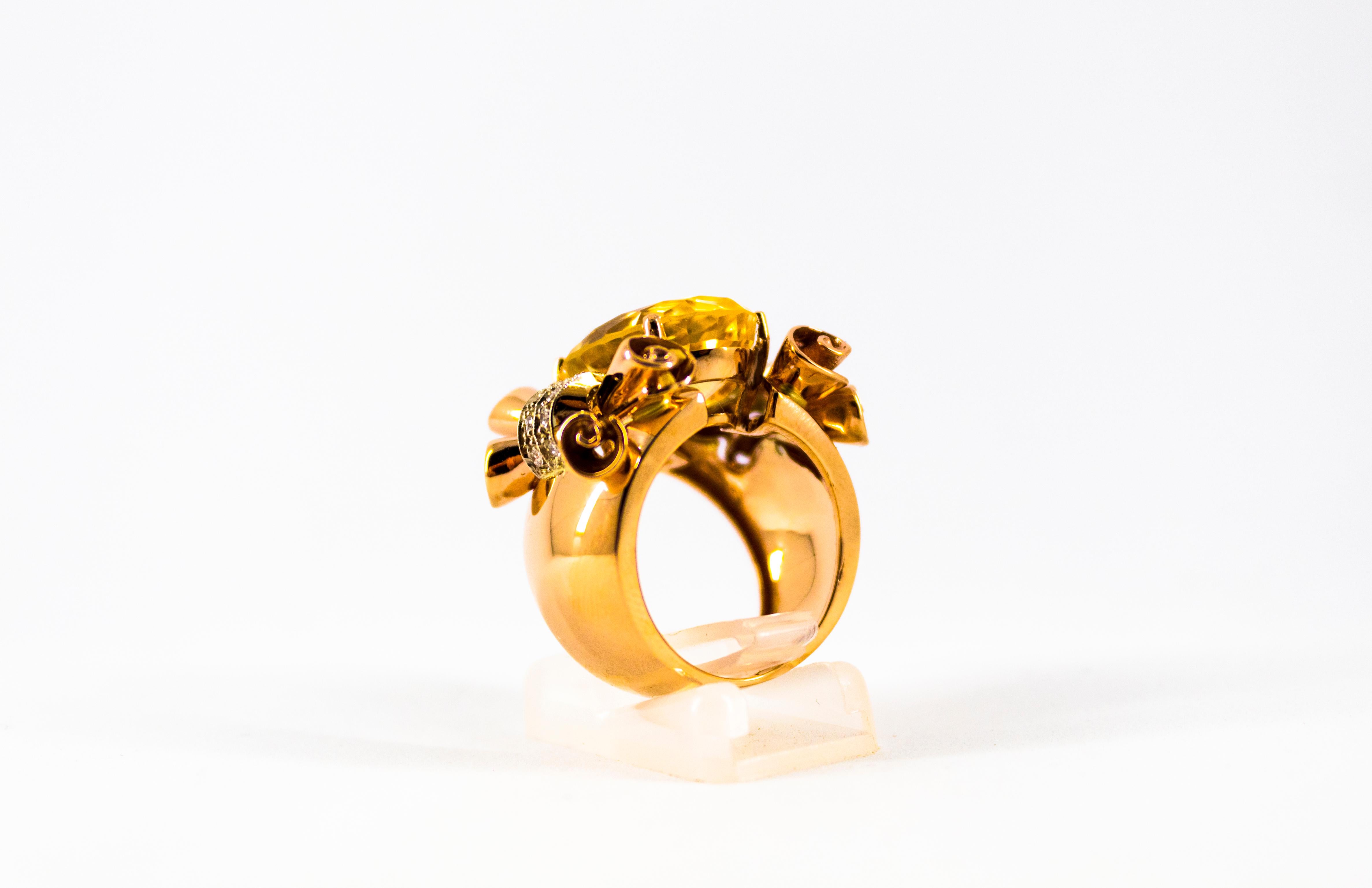 Art Nouveau Style 12.30 Carat White Diamond Citrine Yellow Gold Cocktail Ring For Sale 1