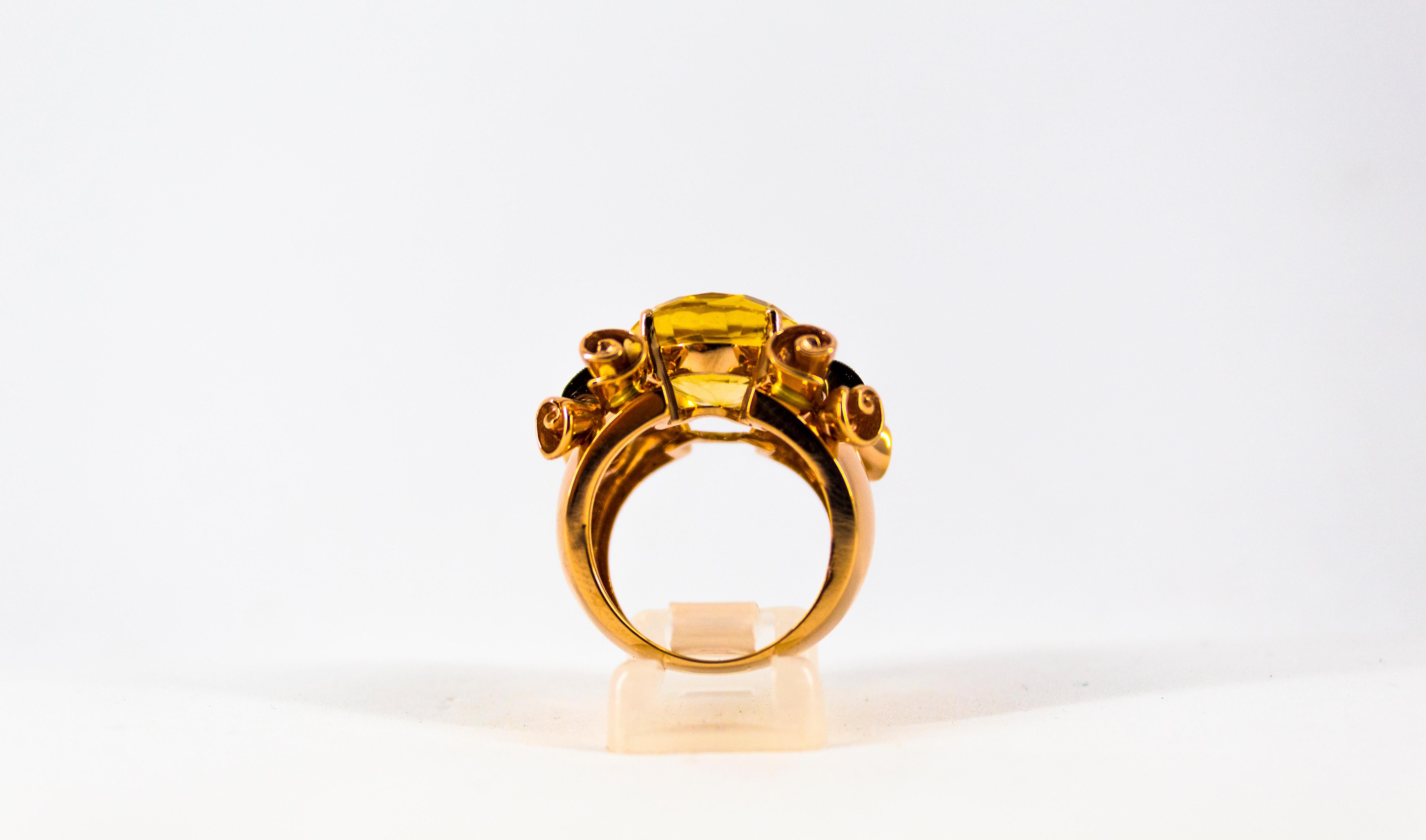 Art Nouveau Style 12.30 Carat White Diamond Citrine Yellow Gold Cocktail Ring For Sale 2