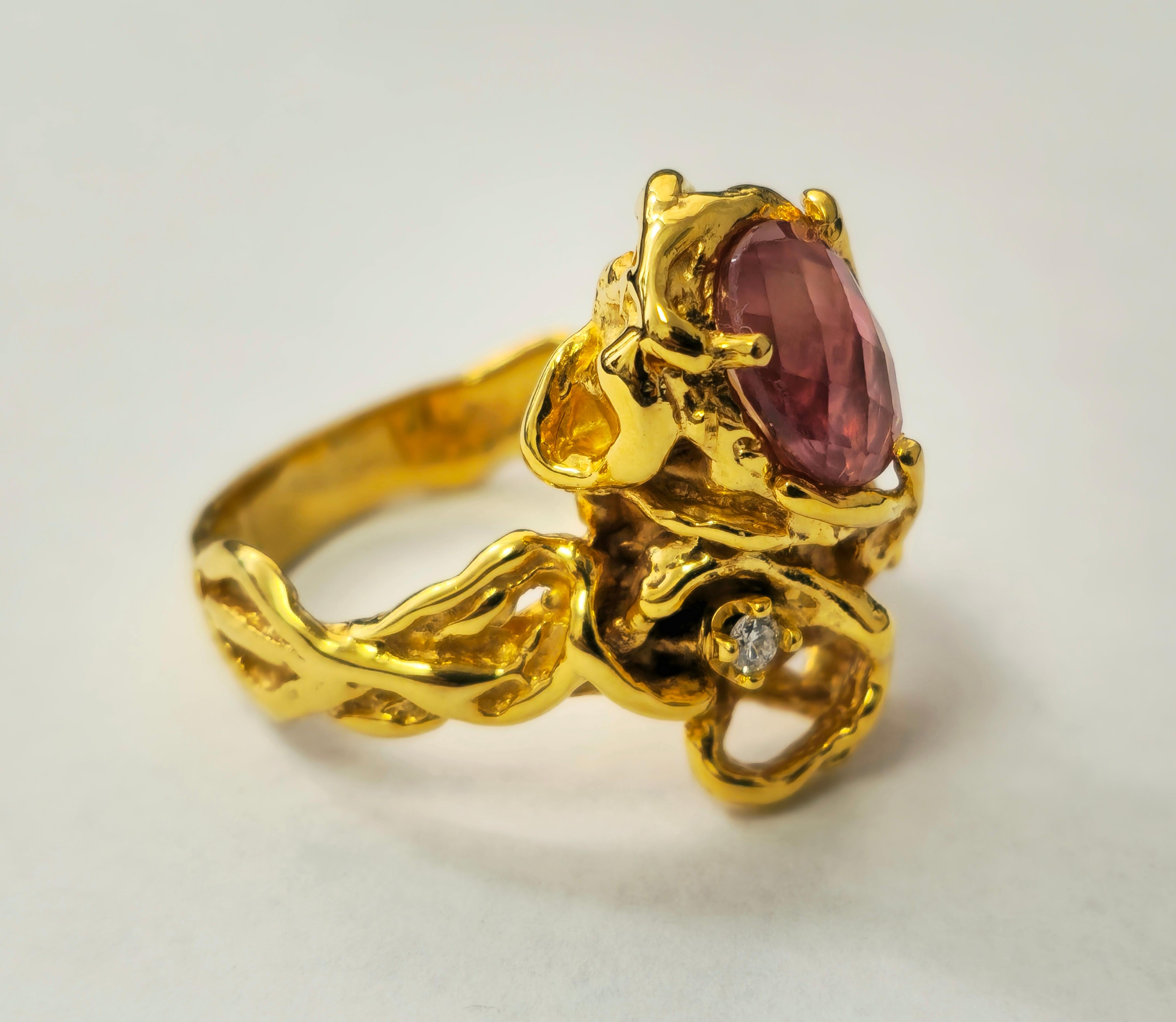 Ring im Jugendstil mit 1,30 Karat Saphir im Art nouveau-Stil aus 14k Gold  (Ovalschliff) im Angebot