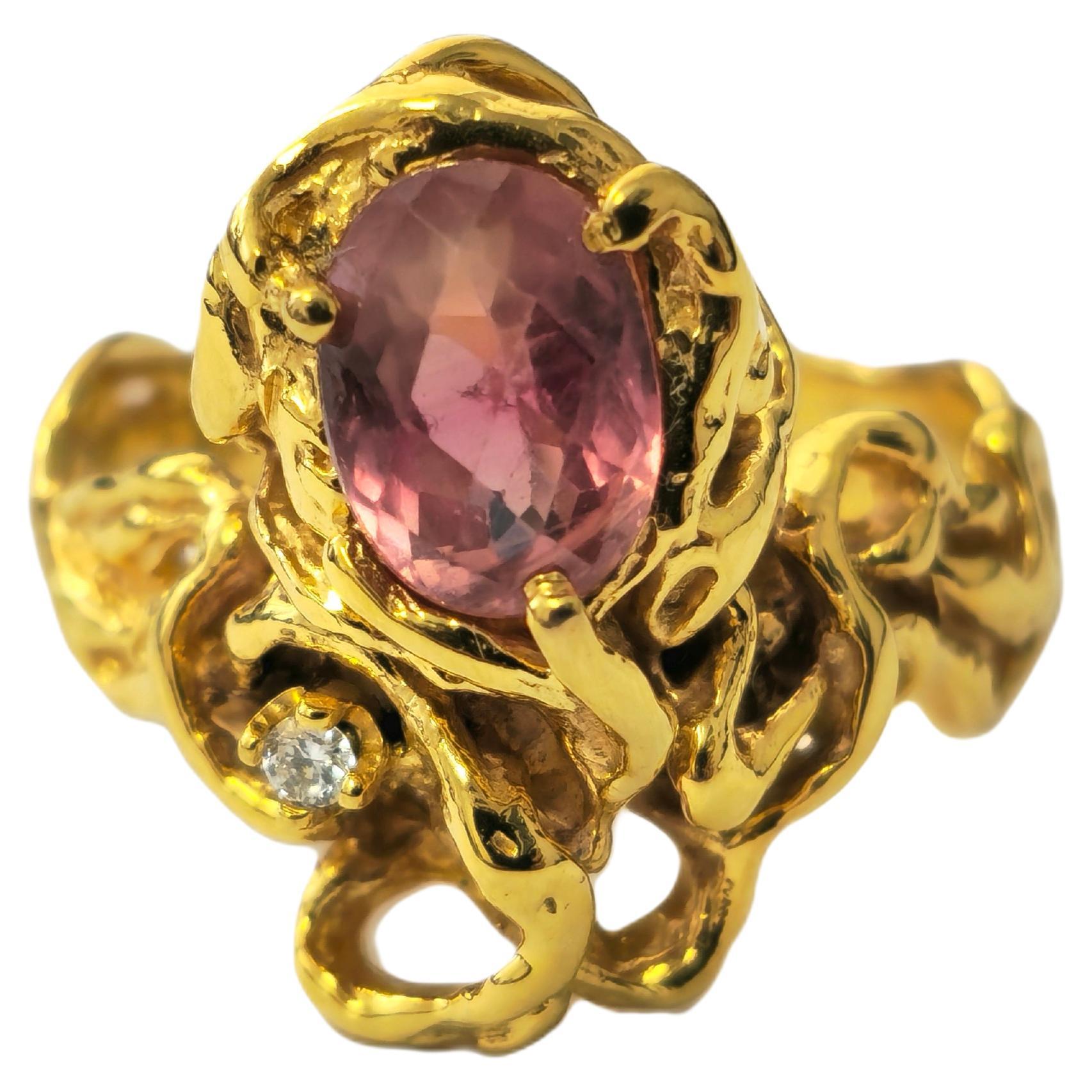 Ring im Jugendstil mit 1,30 Karat Saphir im Art nouveau-Stil aus 14k Gold  im Angebot