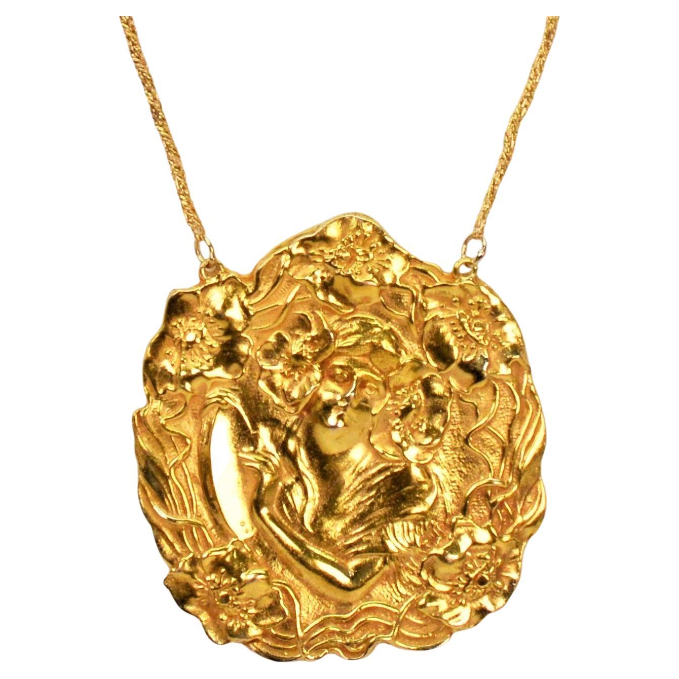 Collier pendentif en or jaune 14 carats de style Art nouveau Bon état - En vente à Mount Kisco, NY