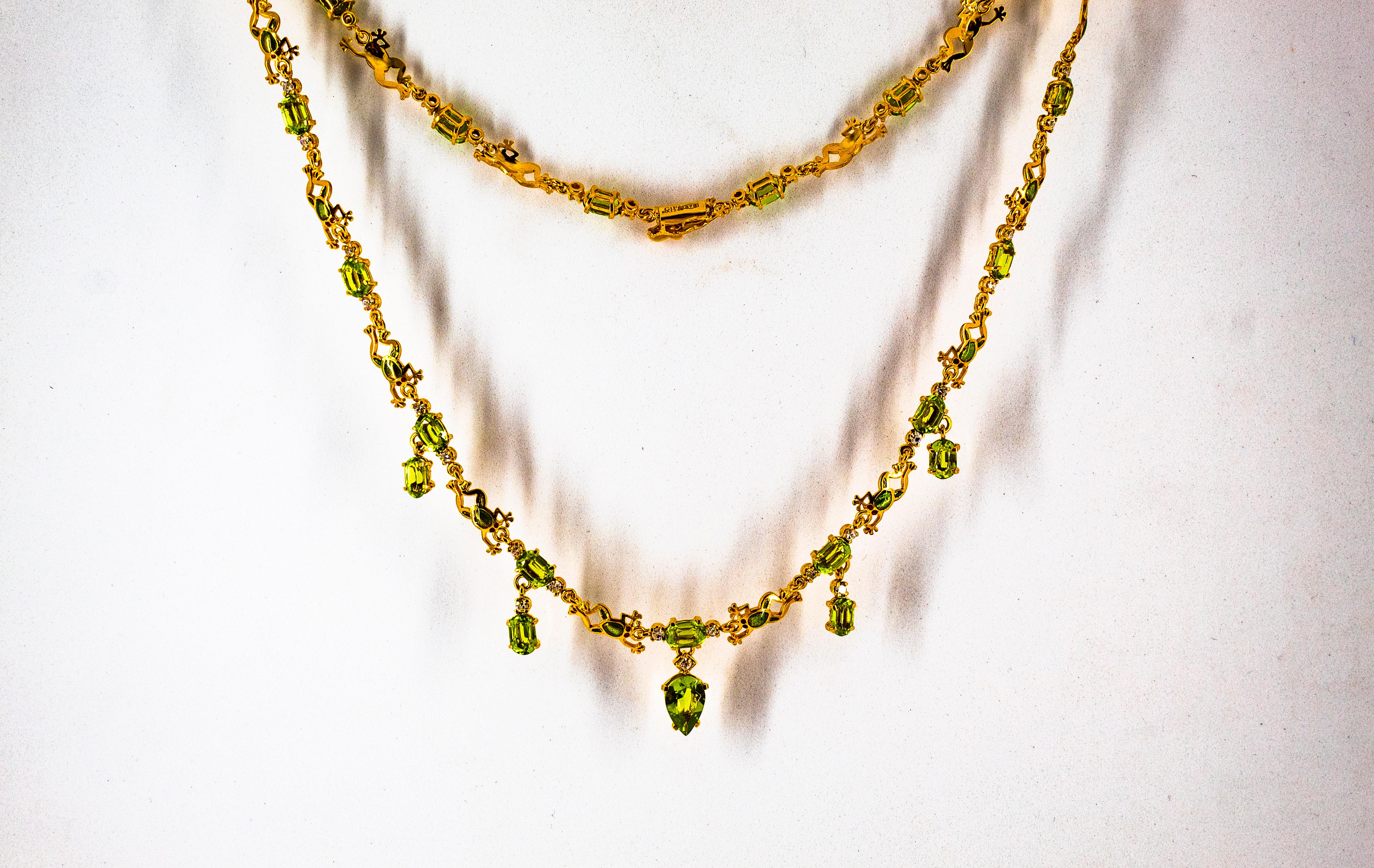 Art Nouveau Style 14.89 Carat White Diamond Peridot Enamel Yellow Gold Necklace 5