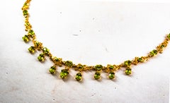Art Nouveau Style 17.49 Carat White Diamond Peridot Enamel Yellow Gold Necklace
