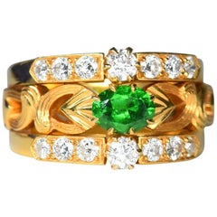 Art Nouveau Style 18 Karat Gold Demantoid Garnet and Diamond Ring