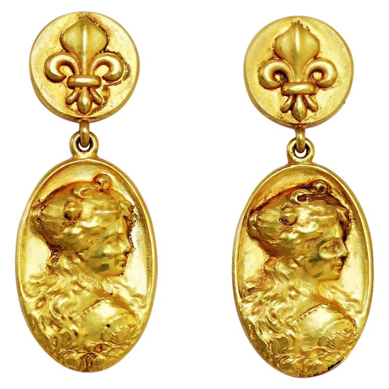 Art Nouveau Style 18K Gold Earrings For Sale