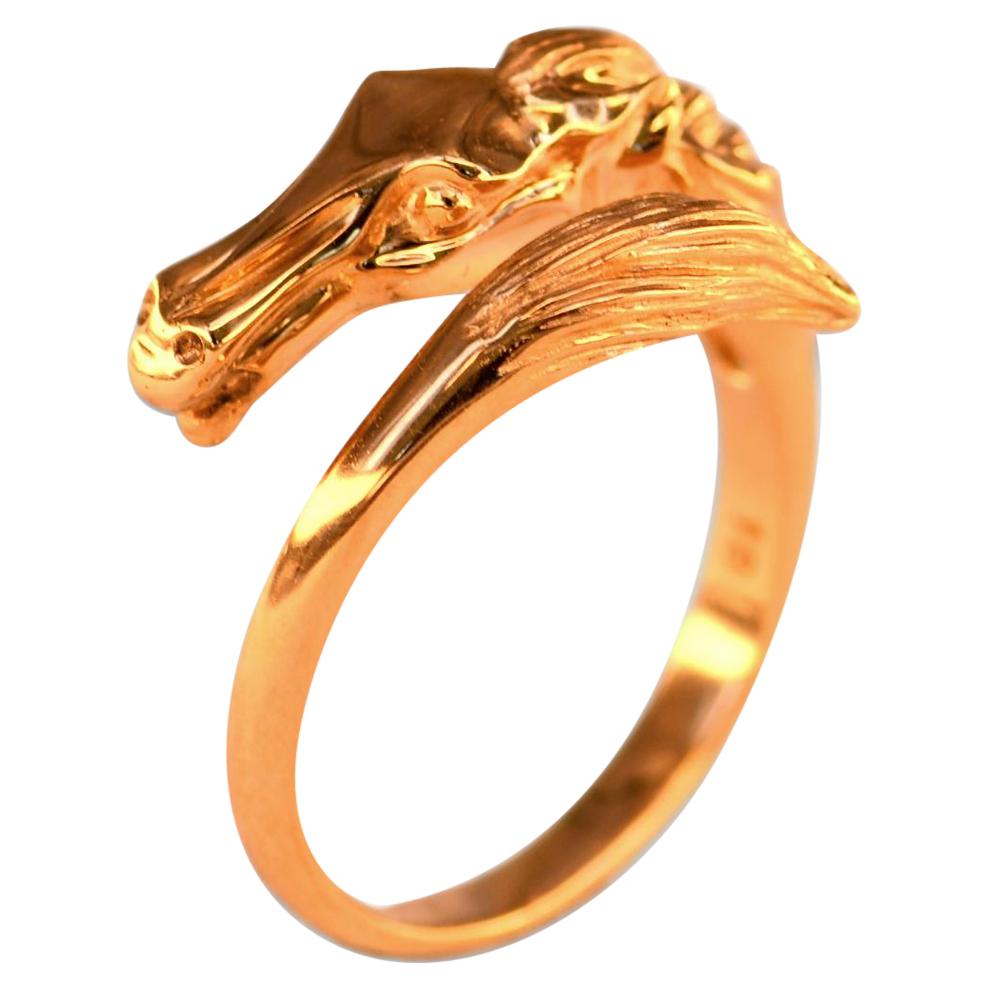 Art Nouveau Style 18 Karat Gold Horse Crossover Ring