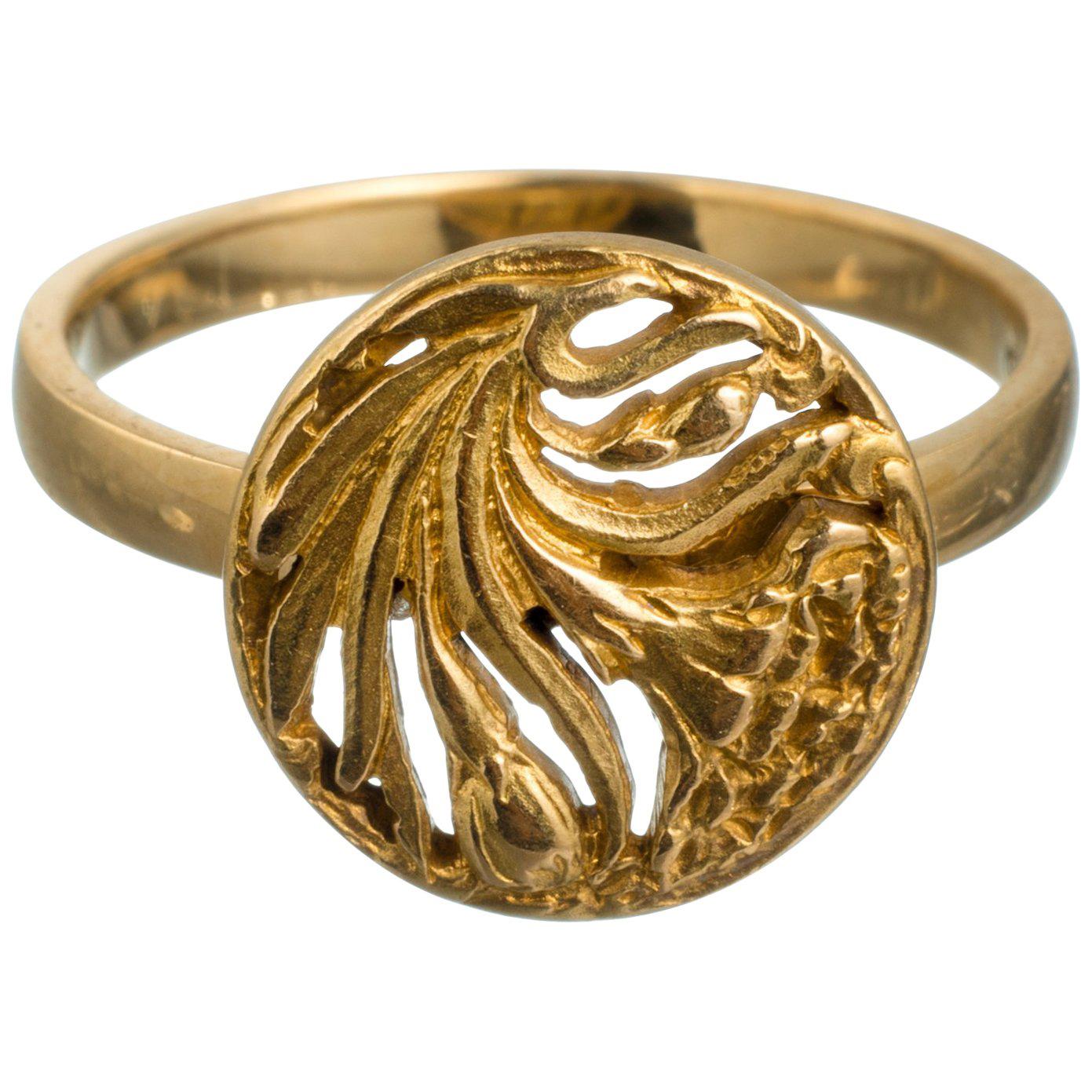 Art Nouveau Style Floral 18 Karat Gold Ring