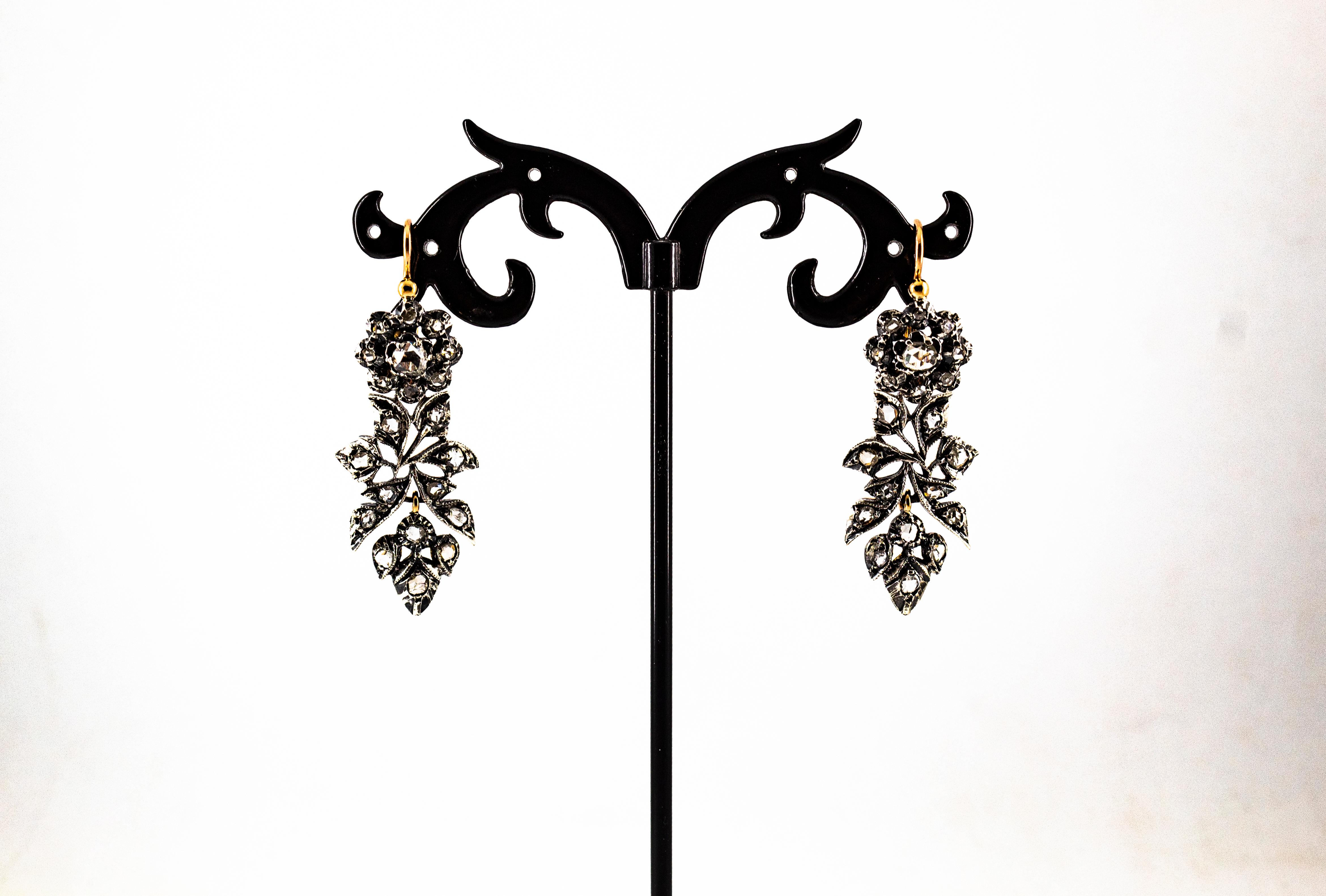 Boucles d'oreilles en goutte de style Art nouveau en or jaune avec diamants blancs taille rose de 1,80 carat en vente 10
