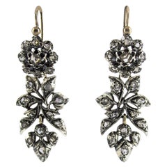 Vintage Art Nouveau Style 1.80 Carat White Rose Cut Diamond Yellow Gold Drop Earrings
