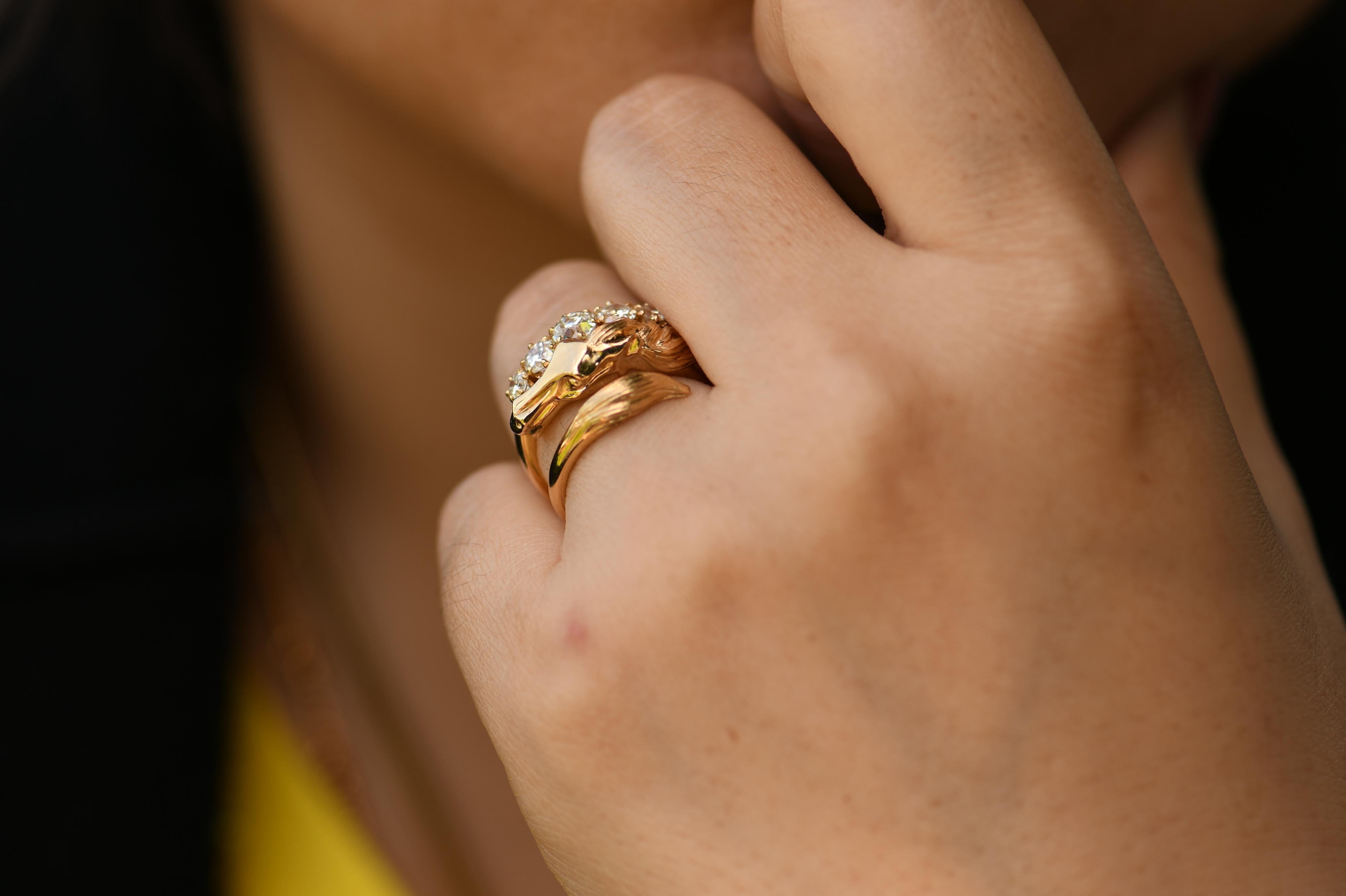 Women's or Men's Art Nouveau Style 18 Karat Gold Horse Crossover Ring