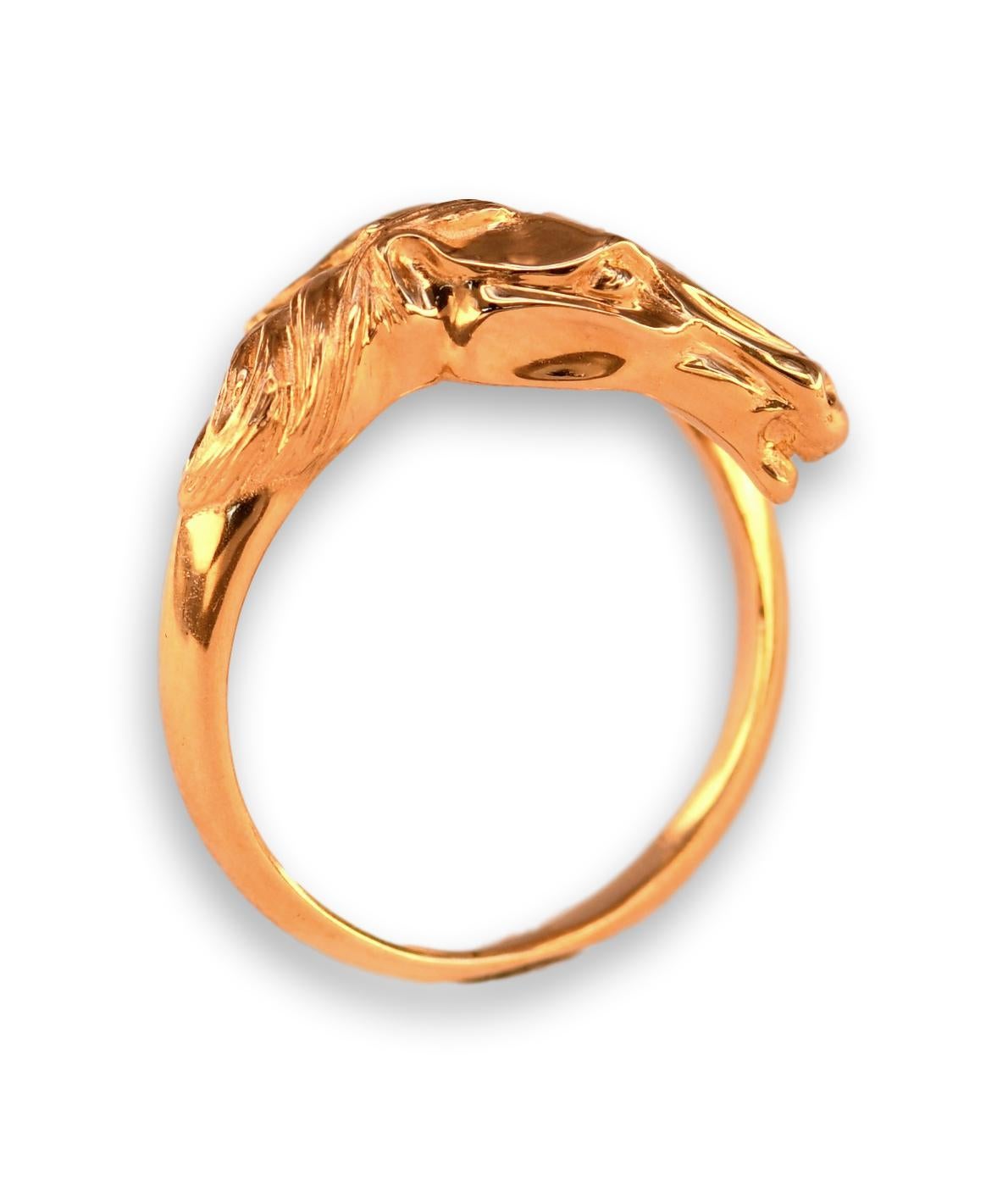 Art Nouveau Style 18 Karat Gold Horse Crossover Ring 1