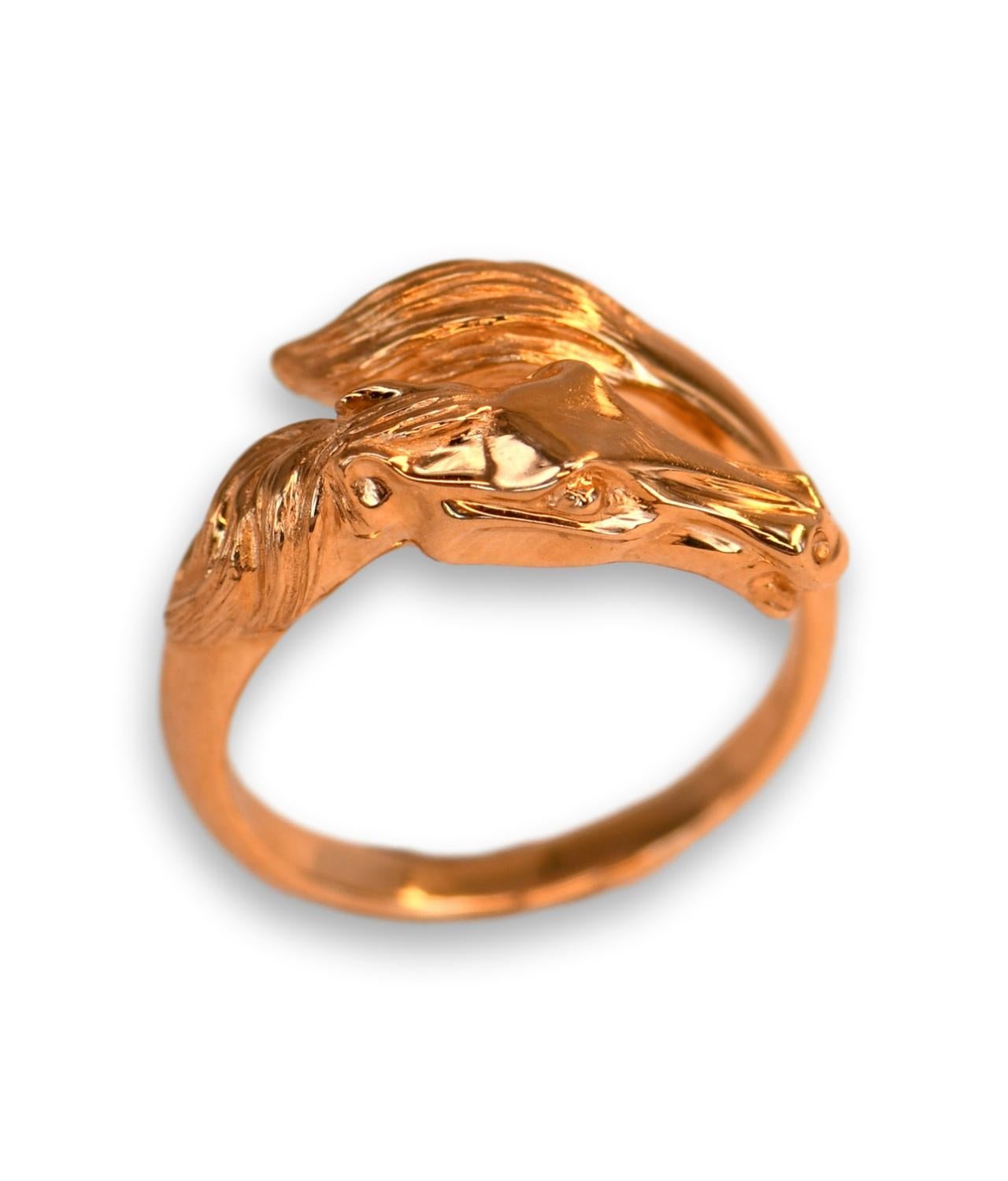 Art Nouveau Style 18 Karat Gold Horse Crossover Ring 2