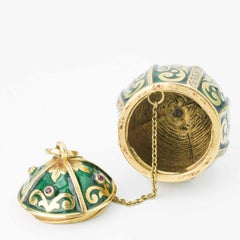 Art Nouveau Style 18k Yellow Gold, Enamel & Diamond Barrel Egg Figural Pendant